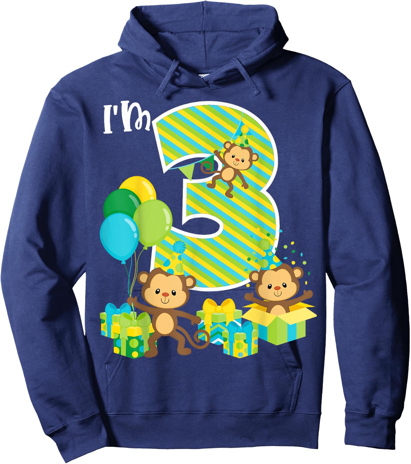 Birthday Monkey 3rd Birthday Party Three Yrs Old Kid Toddler Hoodie - Hoodie | Navy