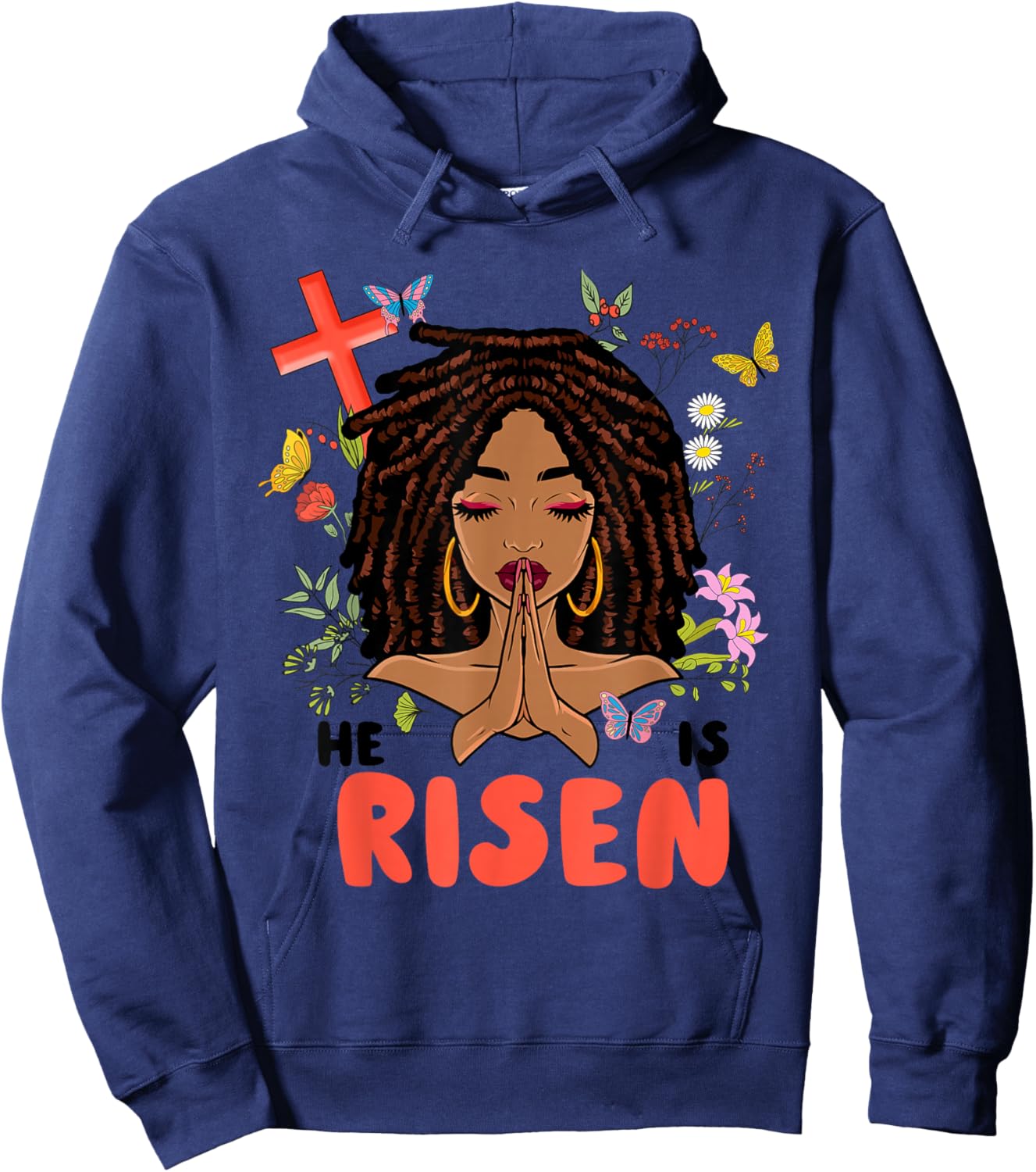He Is Risen Afro African Locs Pray Women Girls Easter Day Hoodie - Hoodie | Navy