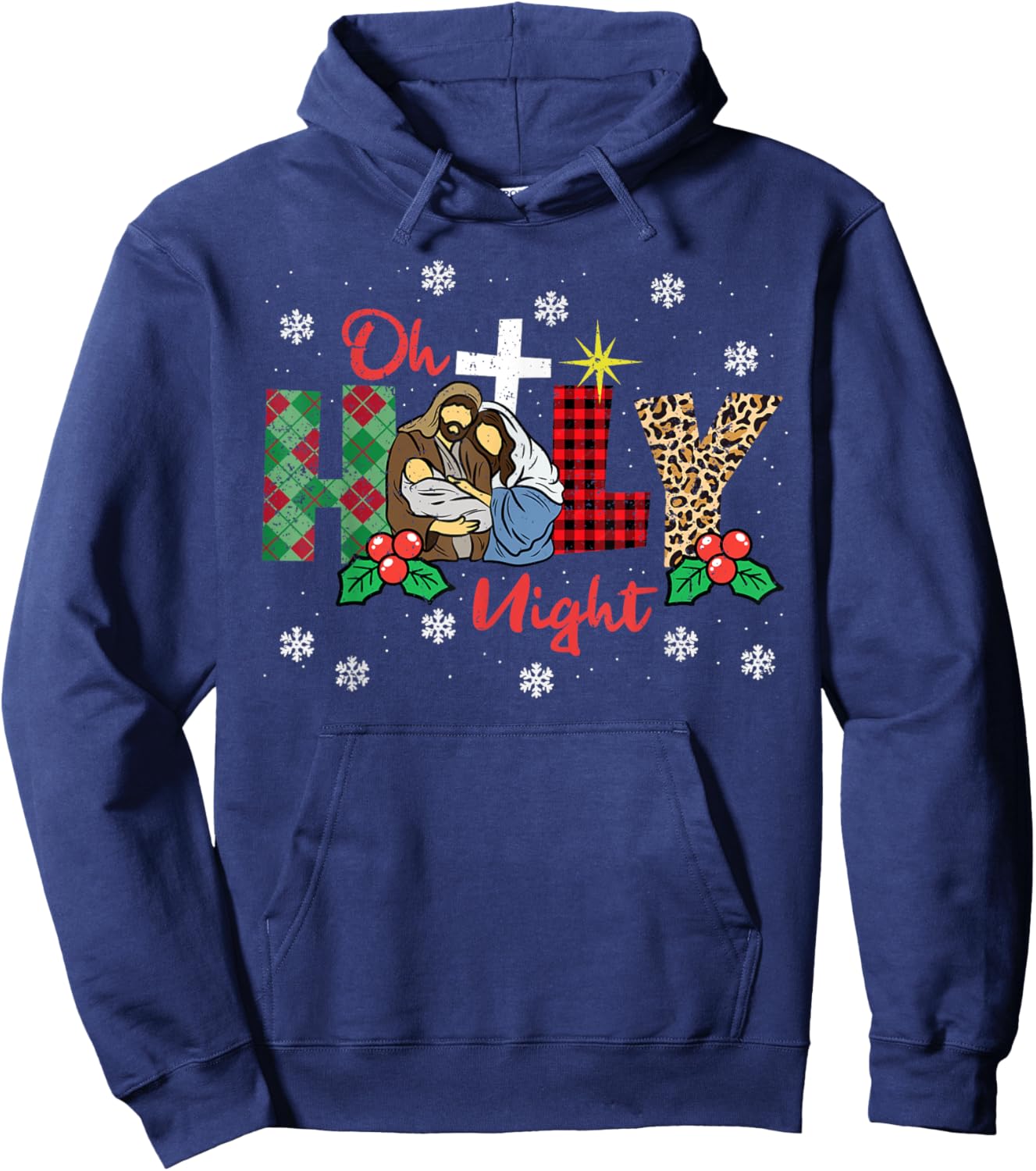 Oh Holy Night Christmas Pajama X-Mas Plaid Christian Hoodie - Hoodie | Navy