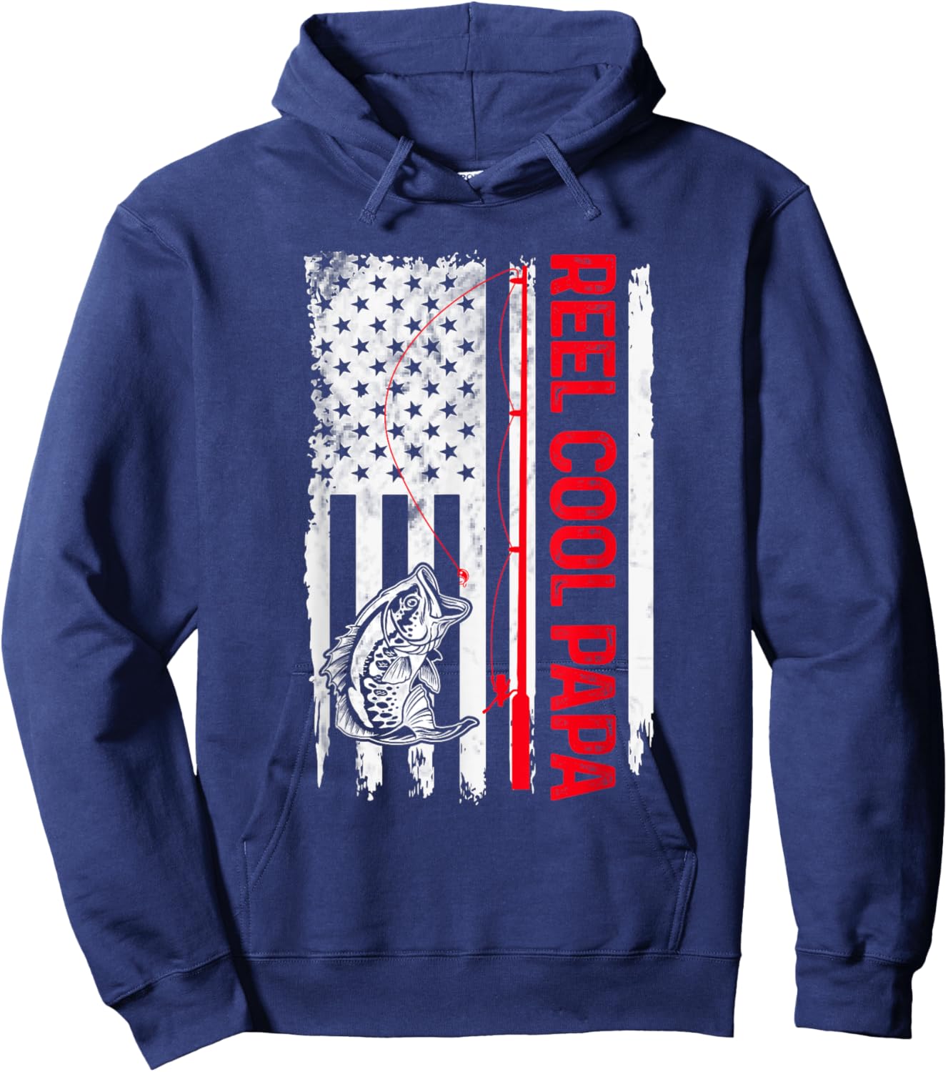 Reel Cool Papa Fishing American Flag Funny Grandpa Hoodie - Hoodie | Navy