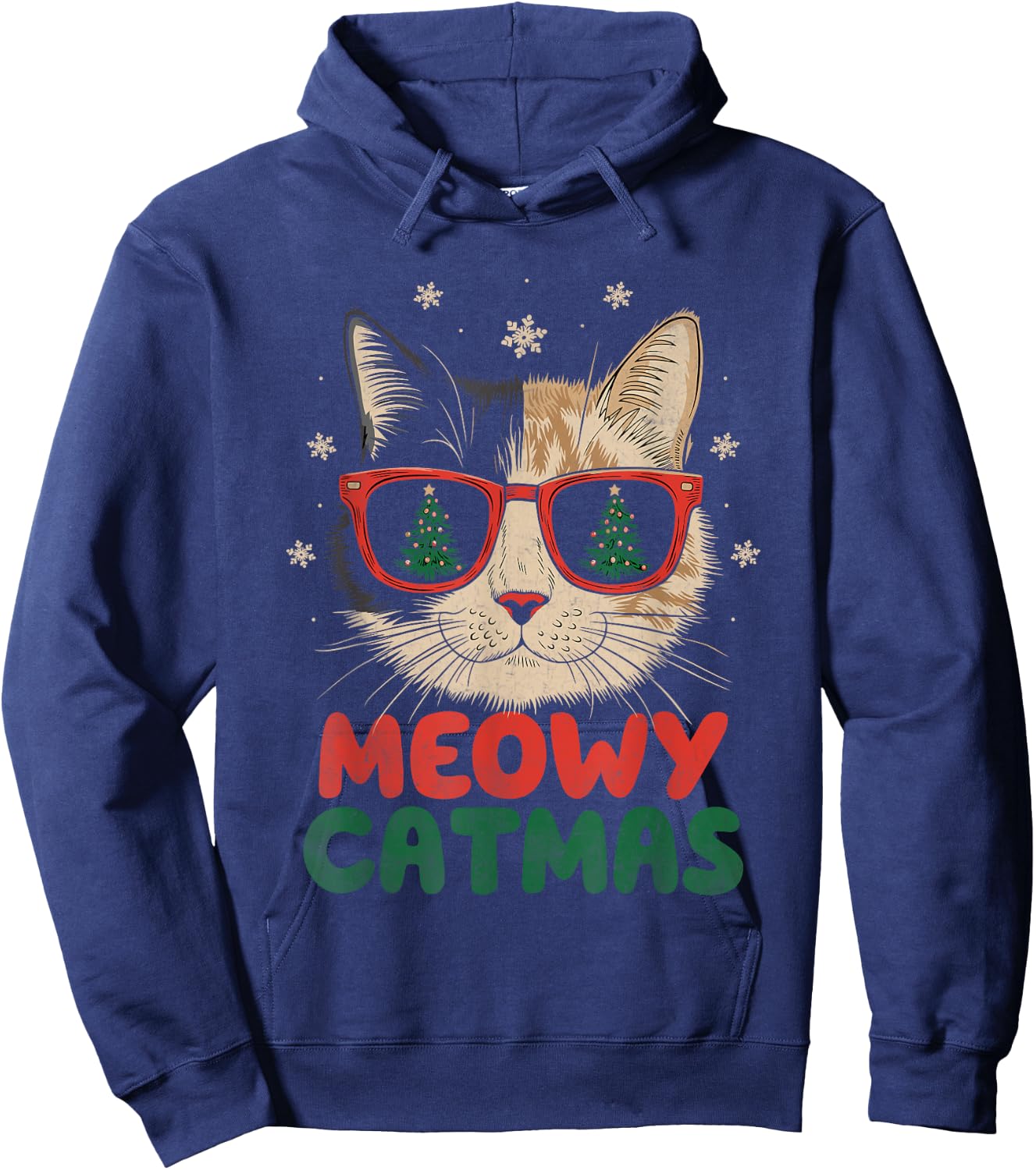 Meowy Catmas Christmas Cat Lover Snowflakes X-mas Holiday Women Kids Hoodie - Hoodie | Navy