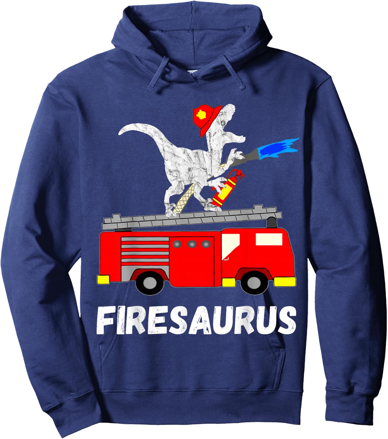 Fire Fighter Saurus Firetruck Fireman Dinosaur T Rex Hoodie - Hoodie | Navy