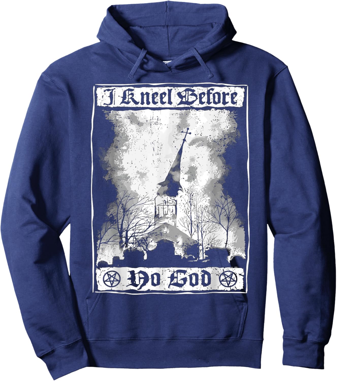 I kneel before no God Atheist Burning Church Anti Christ Hoodie - Hoodie | Navy