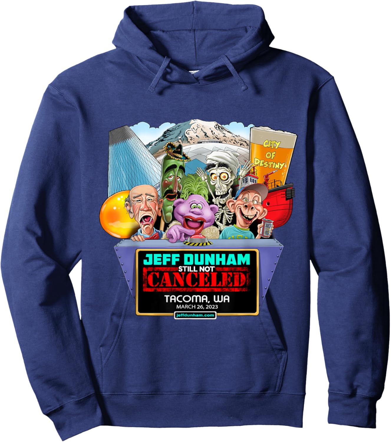 Jeff Dunham Tacoma 2023 Black - Classic Fit, Cotton, Short Sleeve Hoodie - Hoodie | Navy