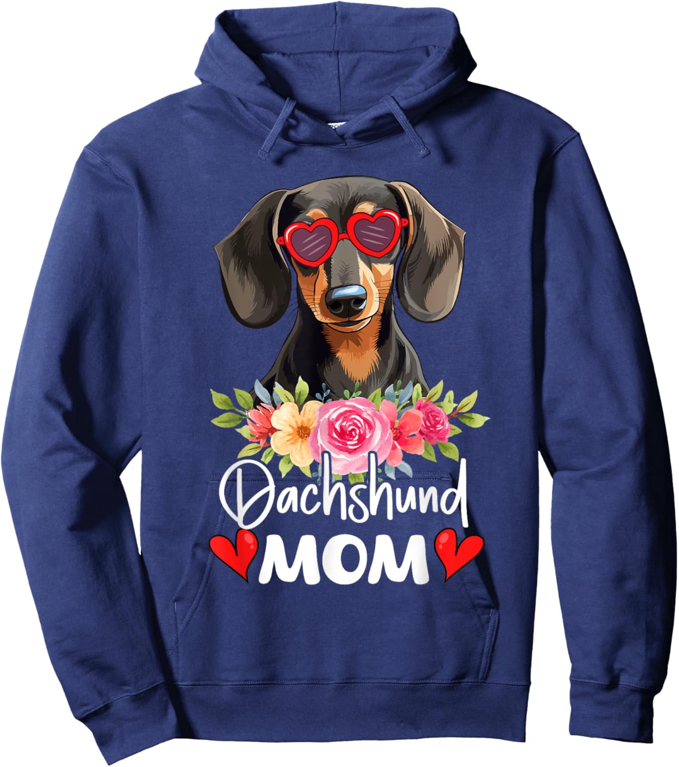 Dachshund Mom Mama Sunglasses Flower Dog Lover Owner Hoodie - Hoodie | Navy
