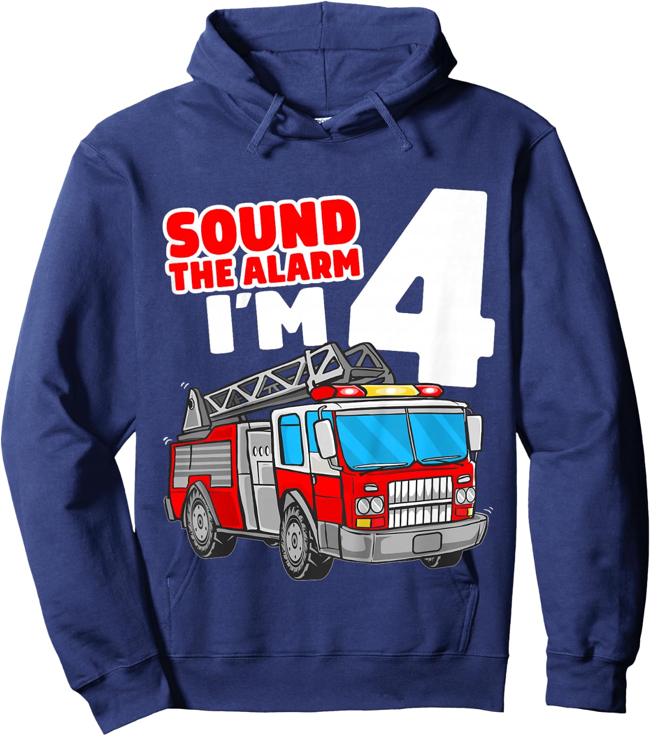Kids Fire Truck 4 Year Old Firefighter Four 4th Birthday Boy Hoodie - Hoodie | Navy