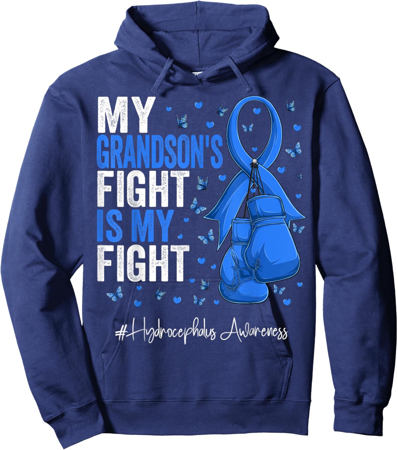 Blue Ribbon Grandson Hydrocephalus Awareness Hoodie - Hoodie | Navy