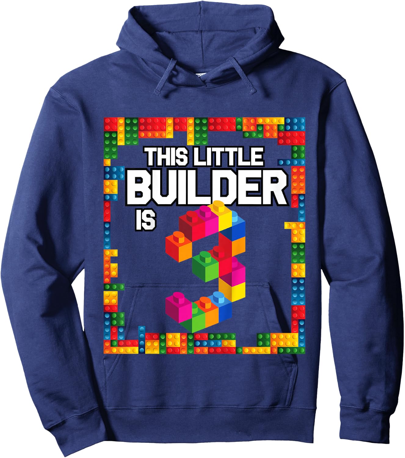 3 Year Old Building Blocks Birthday T Shirt Brick 3rd Gift Hoodie - Hoodie | Navy