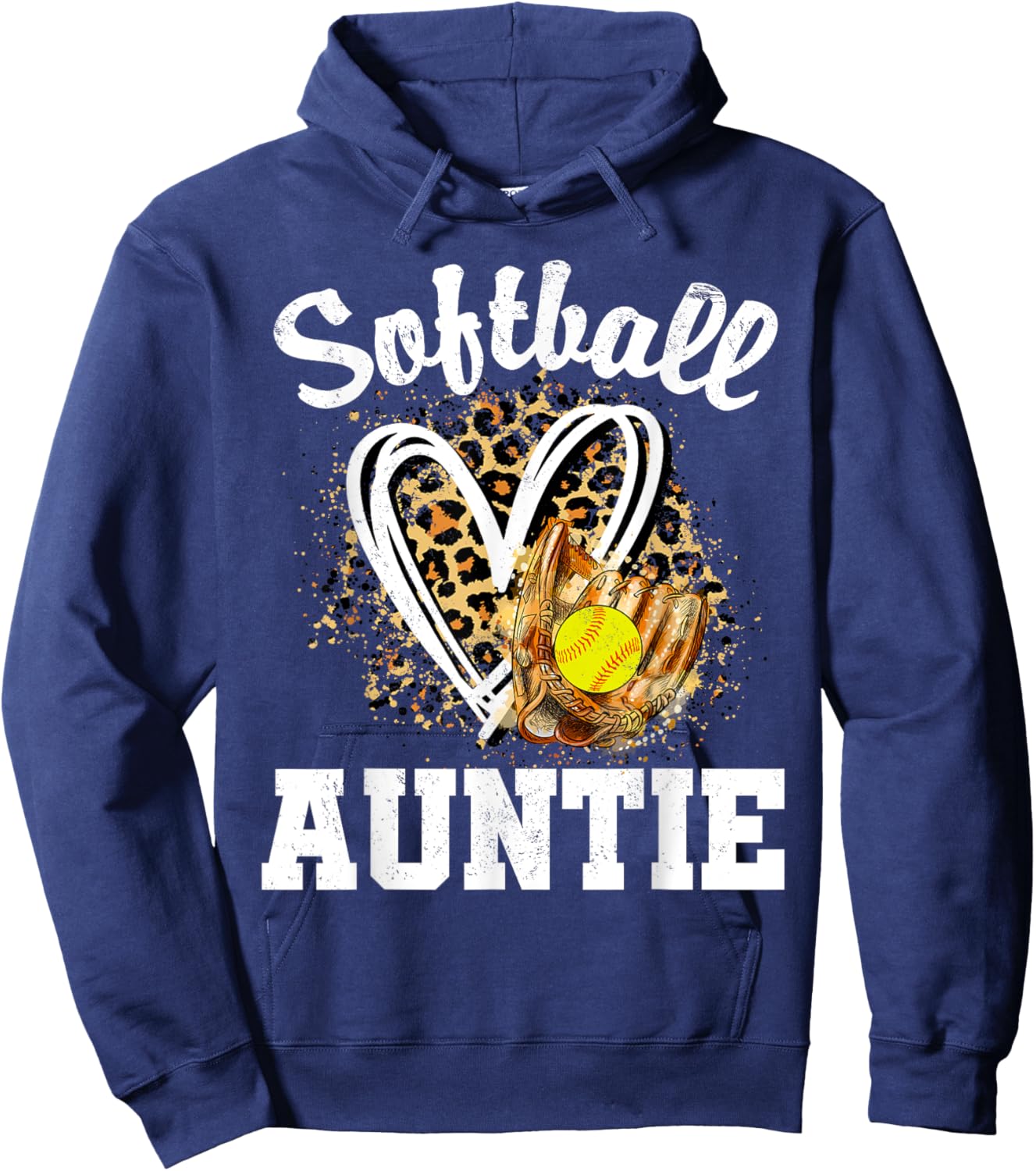 Softball Auntie Leopard Heart Matching Family Hoodie - Hoodie | Navy