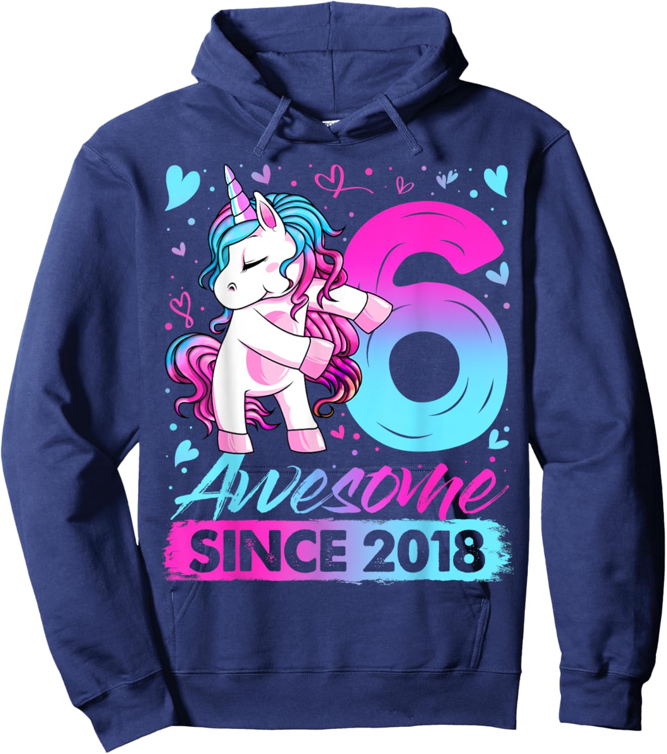 6 Years Old Flossing Unicorn Gifts 6th Birthday Girl Party Hoodie - Hoodie | Navy