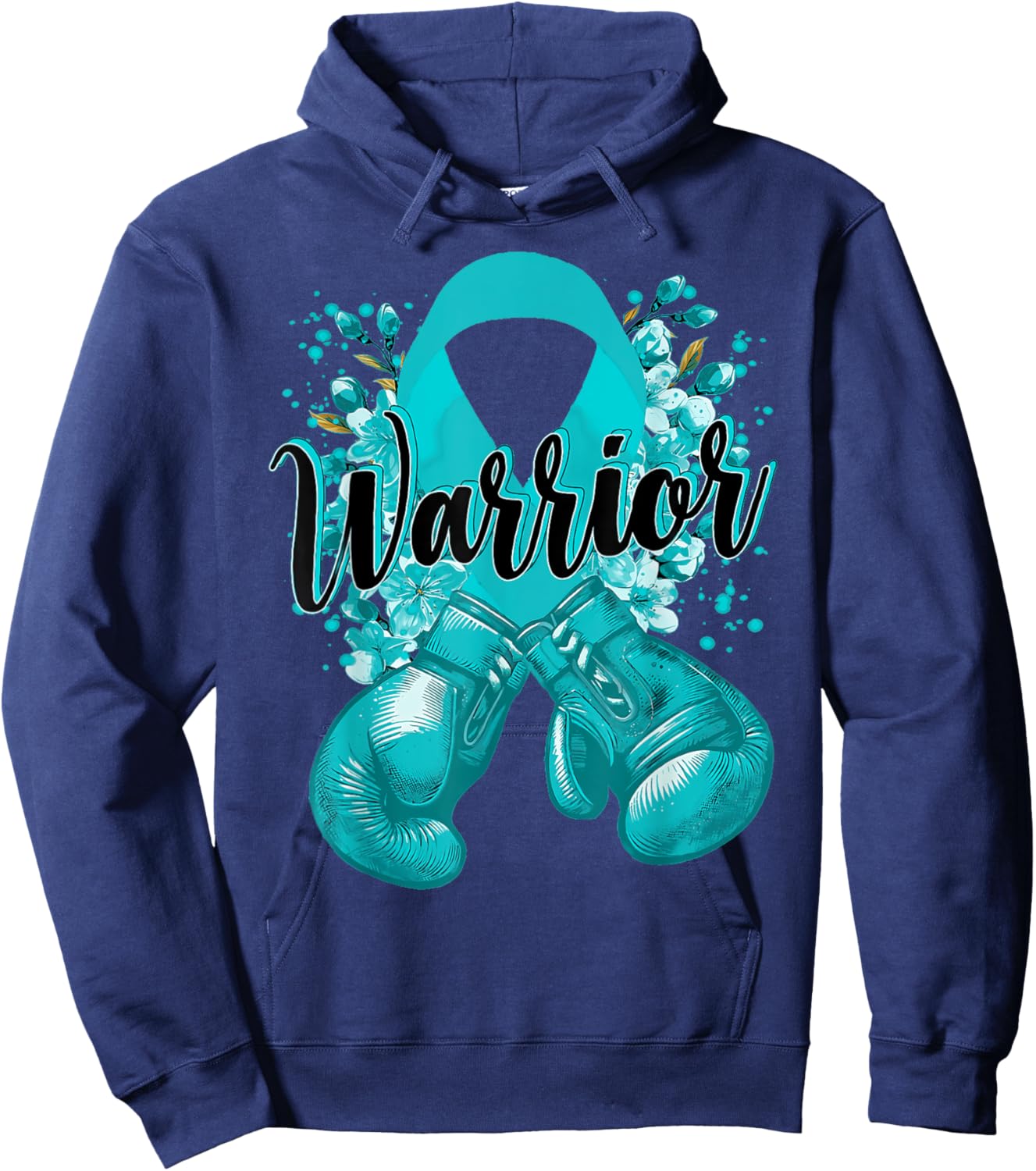 Warrior Boxing Gloves Teal Ribbon Cervical Cancer Awareness Hoodie - Hoodie | Navy
