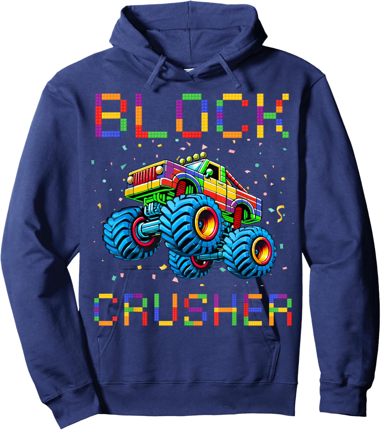 Block Builder Funny Building Block Bricks Monster Truck Kids Hoodie - Hoodie | Navy