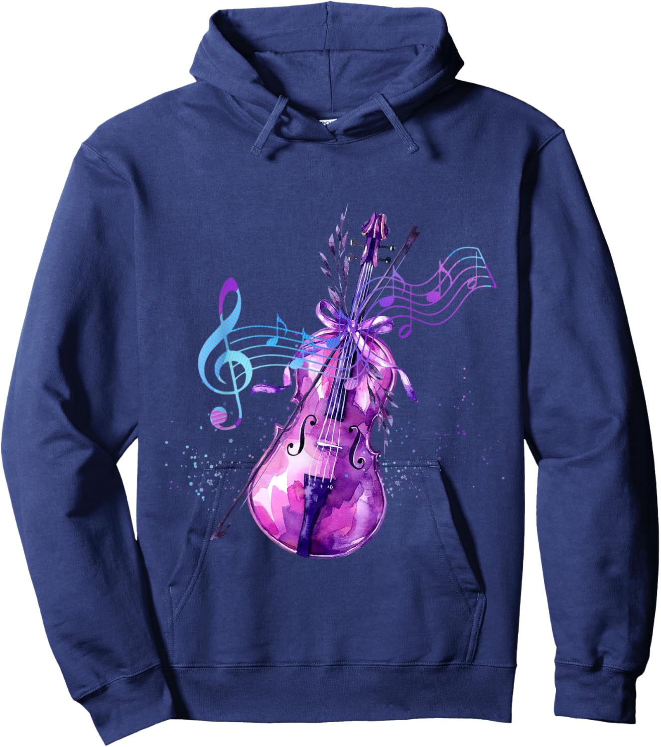 Violin Lilac Violin Watercolor Flowers Hoodie - Hoodie | Navy
