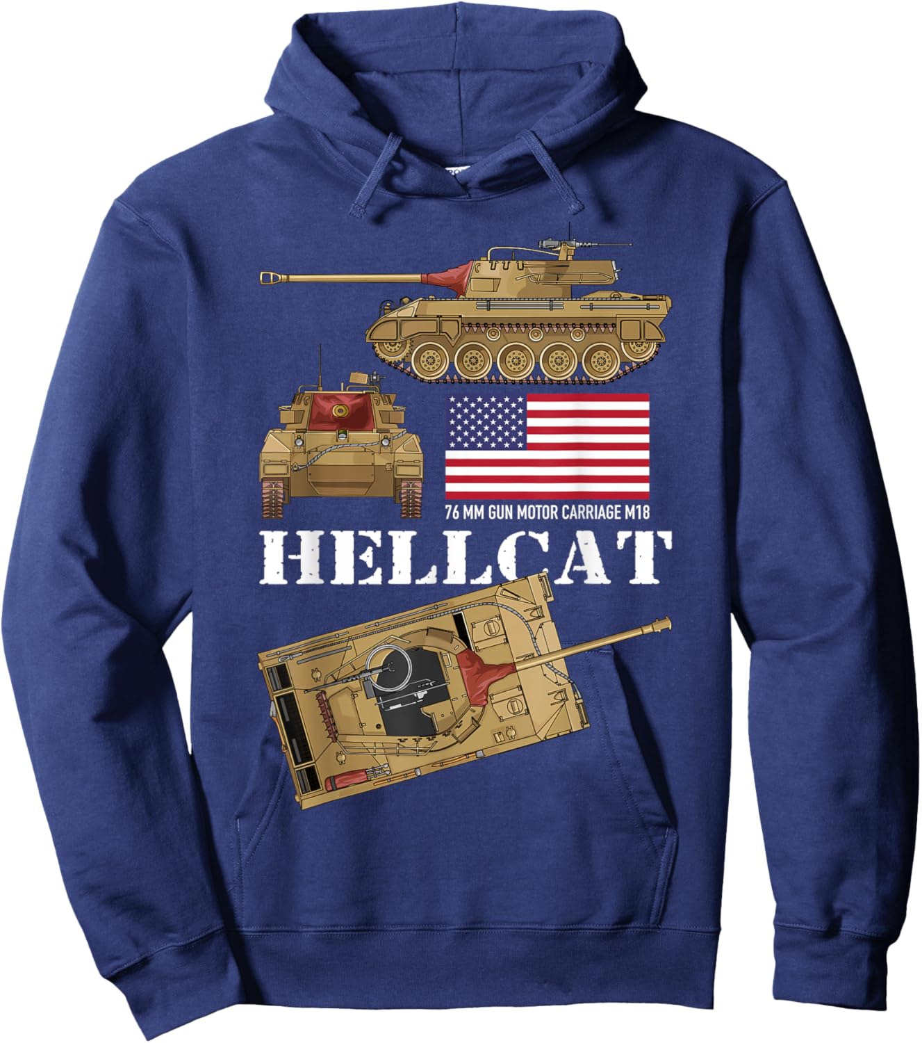M18 Hellcat WW2 American Tank Destroyer Tanks Diagram Flag Women Kids Hoodie - Hoodie | Navy