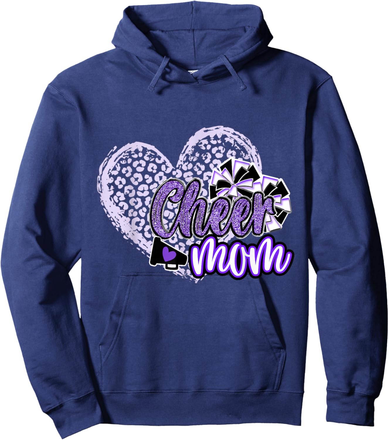 Cheer Mom Shirt, Megaphone Purple Leopard Cheetah Print Hoodie - Hoodie | Navy