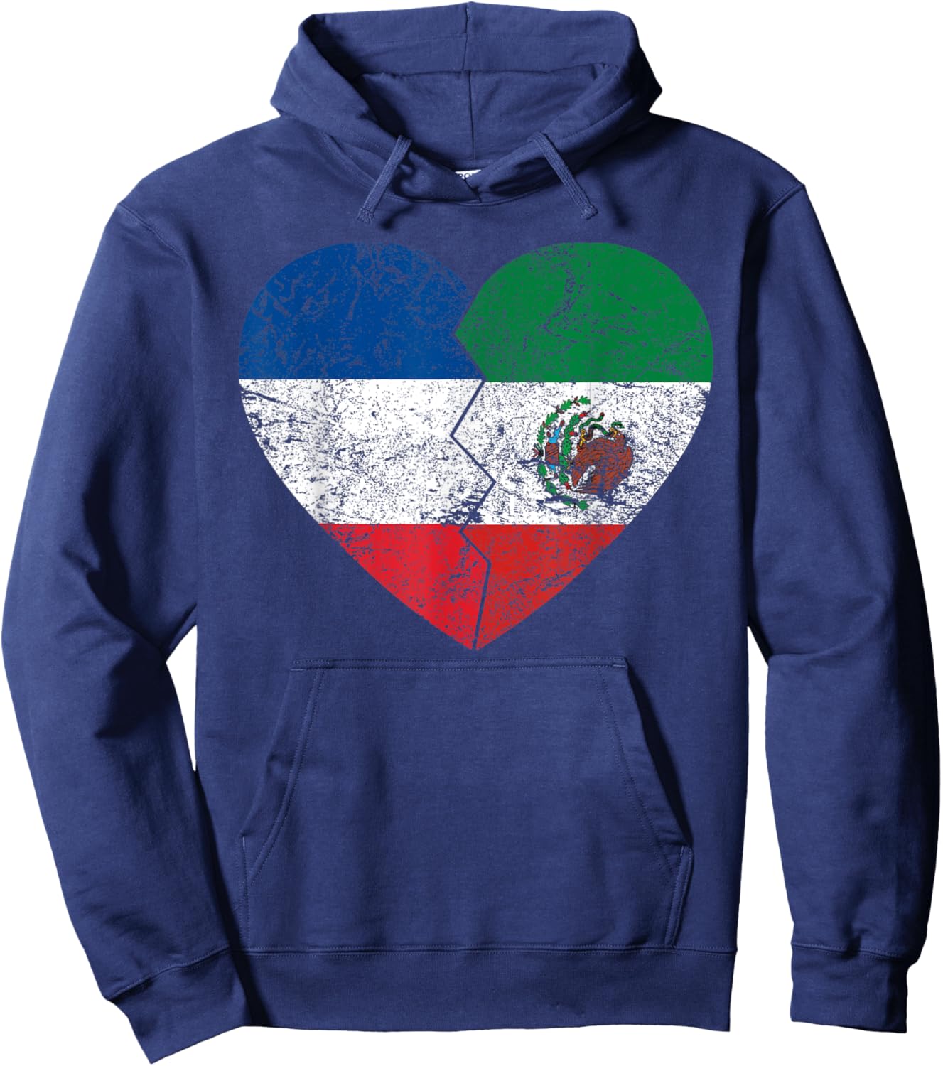 Drapeau mexicain français en forme de cœur | France Mexique Roots Vintage Hoodie - Hoodie | Navy