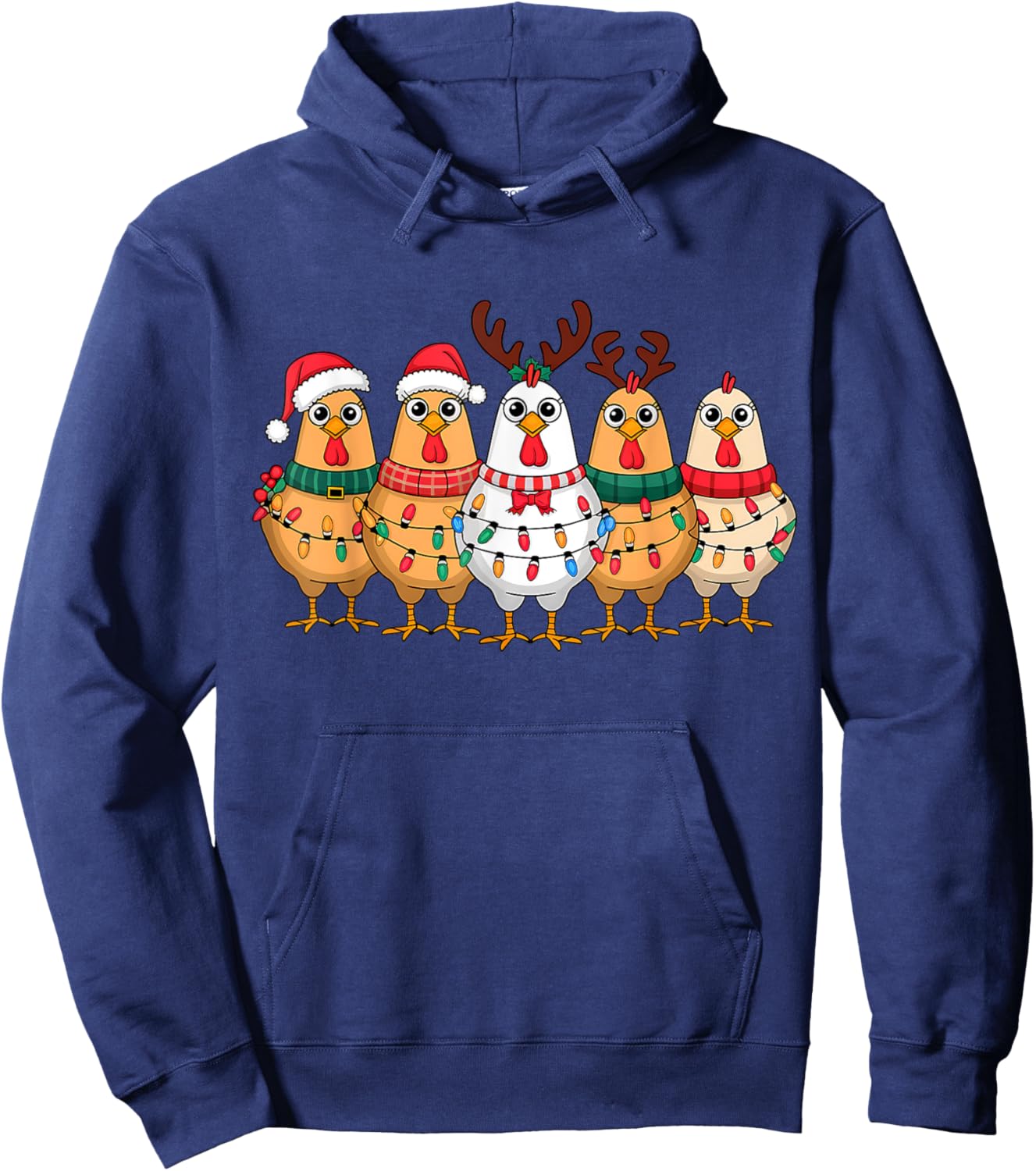 Funny Chicken Christmas Lights Farm Animal Cute Xmas Holiday Hoodie - Hoodie | Navy