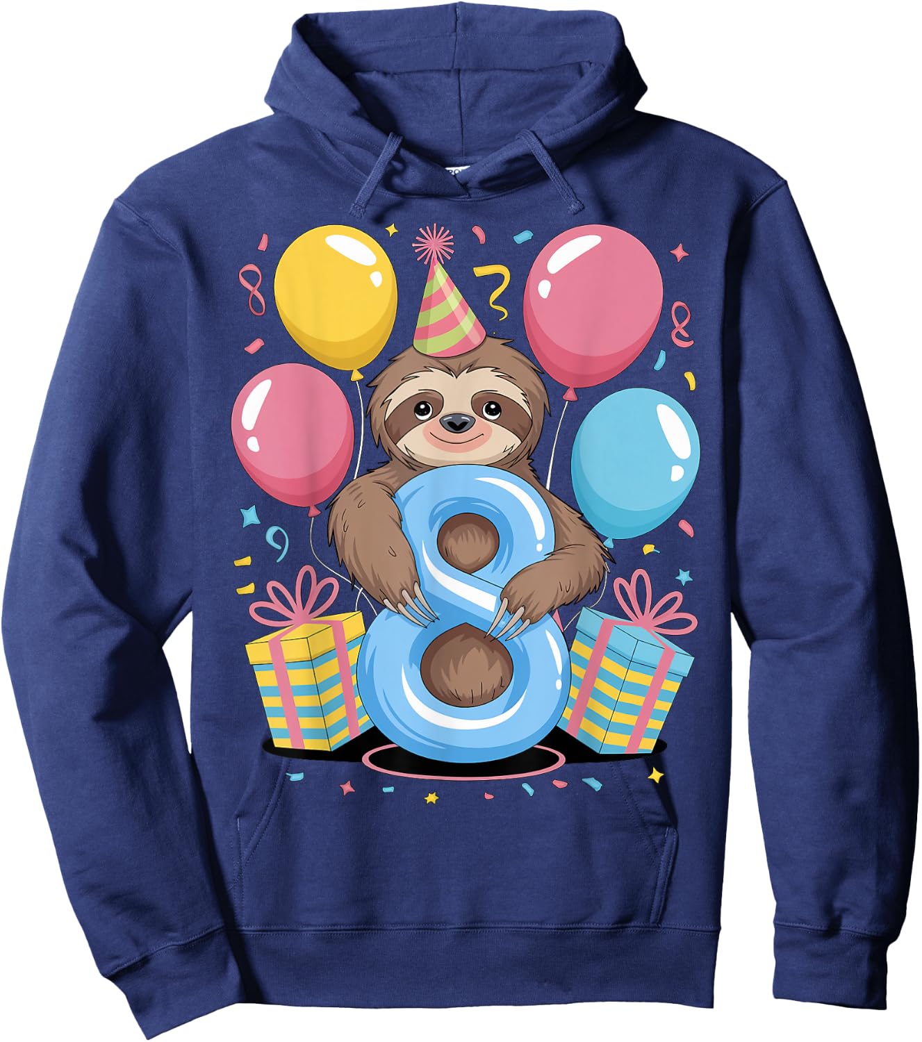 Sloth 8th birthday boy girl 8 years old eighth eight Sloth Hoodie - Hoodie | Navy
