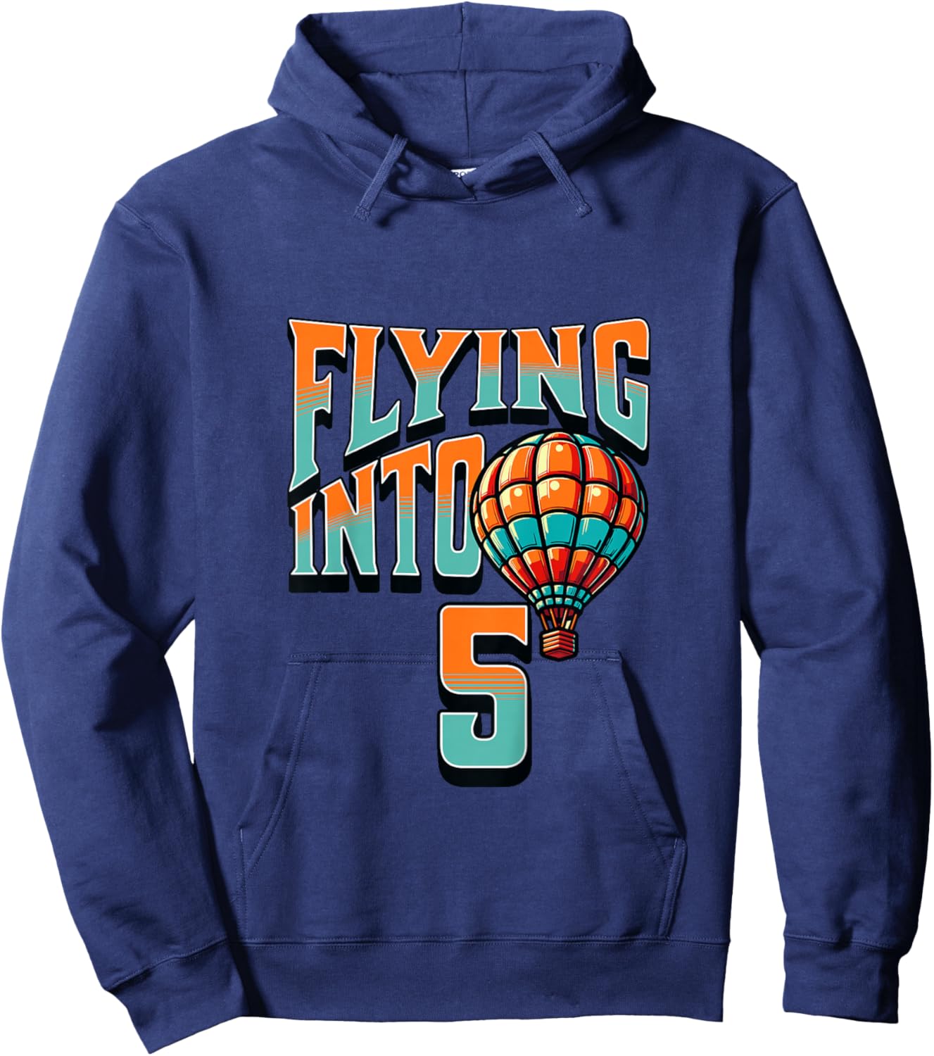 Kids Hot Air Balloon Flying Into 5 Year Old 5th Birthday Boy Hoodie - Hoodie | Navy