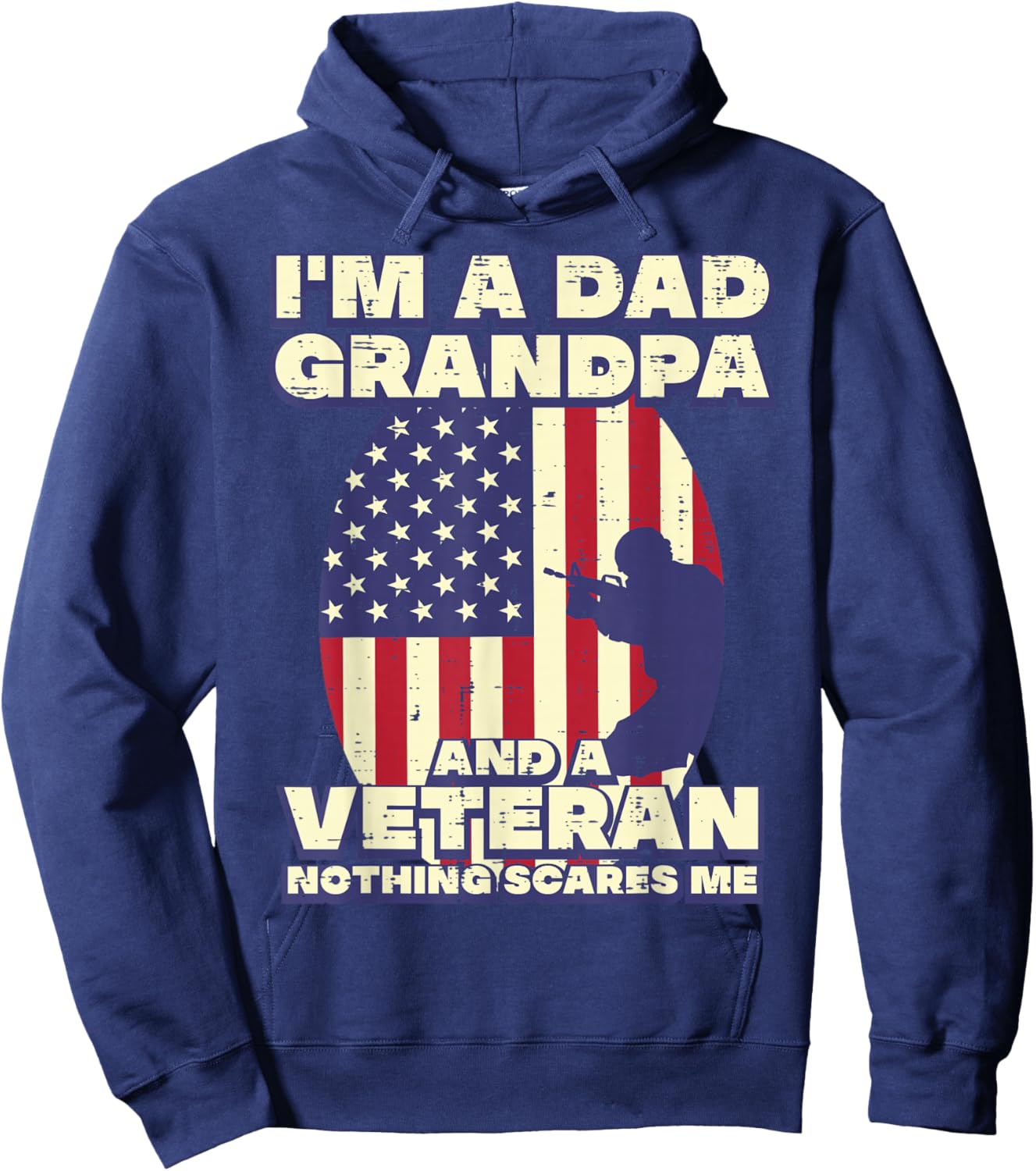 Dad Grandpa Veteran Flag Fathers Grandparent Day Patriot Men Hoodie - Hoodie | Navy