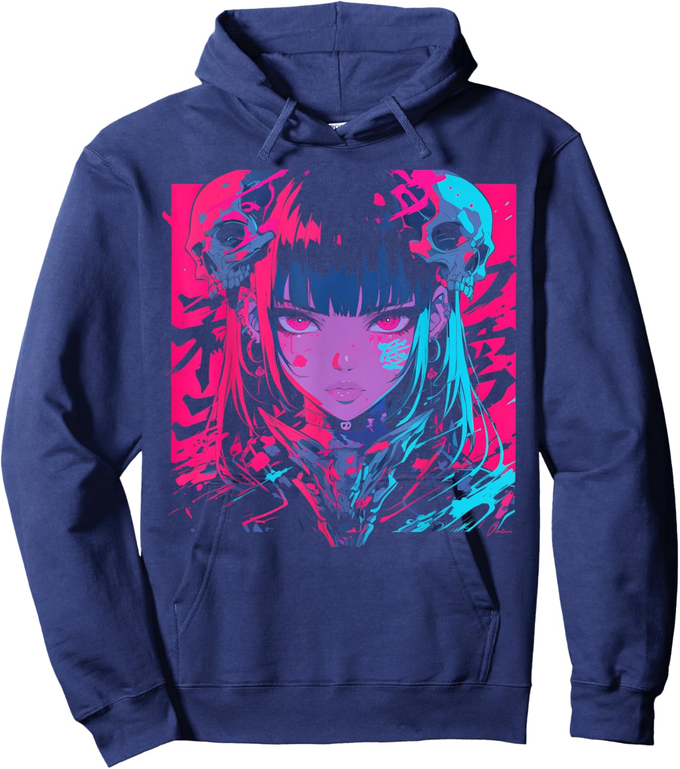 Goth Grunge Demon Anime Girl Waifu Horror Alt Aesthetic Hoodie - Hoodie | Navy