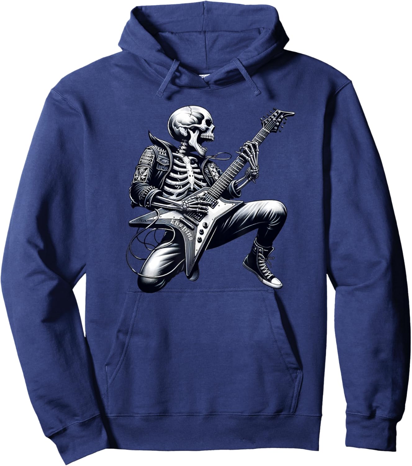 Skeleton Playing Guitar Rock n Roll Graphic Skeleton Hoodie - Hoodie | Navy