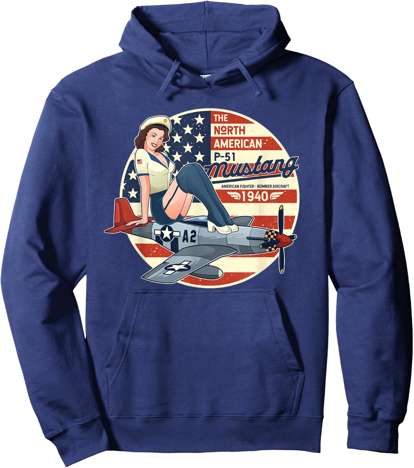 P51 Mustang T Shirt Airplane Shirts WWII Shirt Pinup Hoodie - Hoodie | Navy