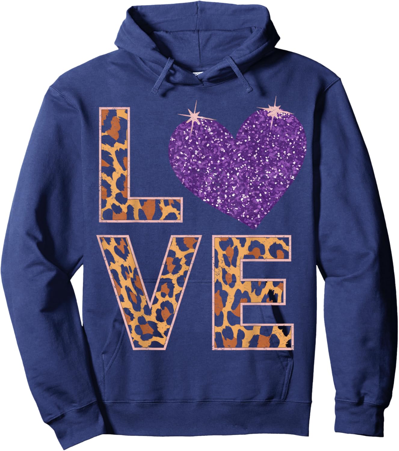 Love Leopard Purple Heart Valentine's Day Women Girls Hoodie - Hoodie | Navy