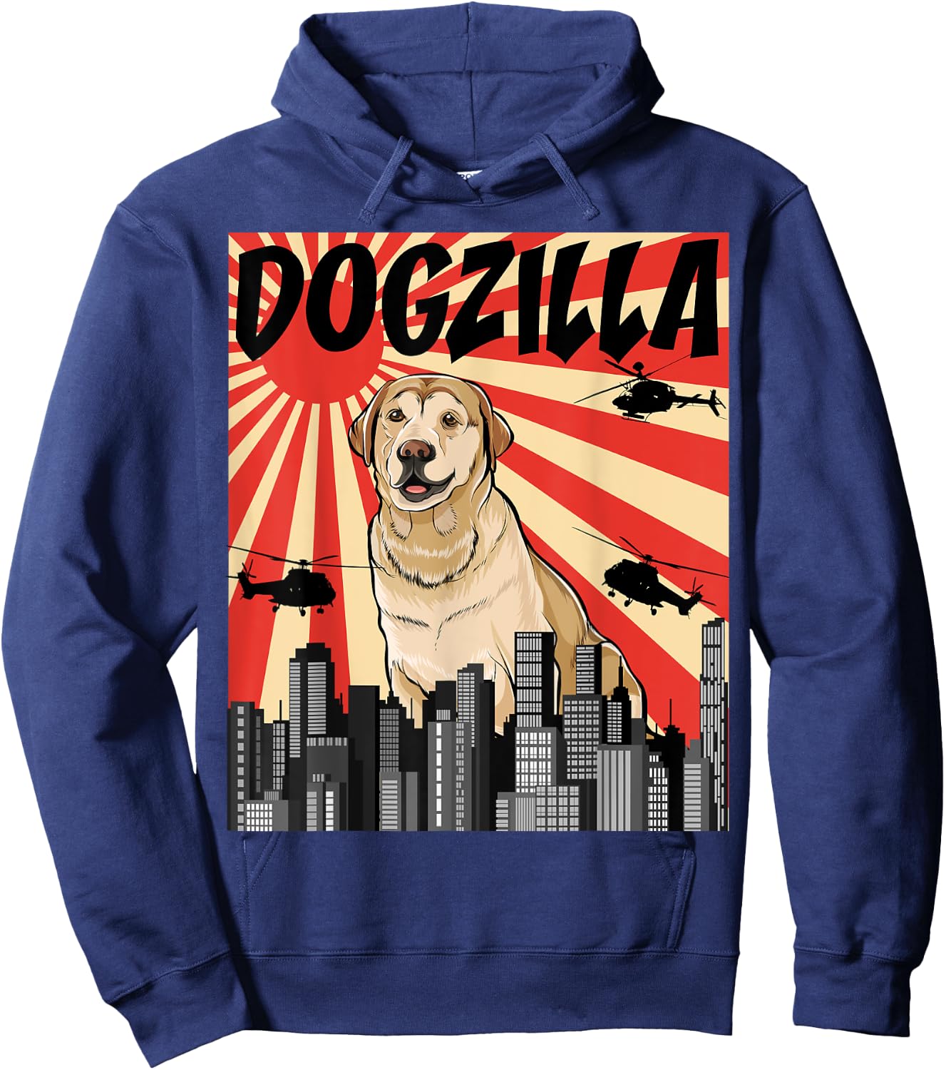 Funny Retro Japanese Dogzilla Labrador Retriever Dog Hoodie - Hoodie | Navy