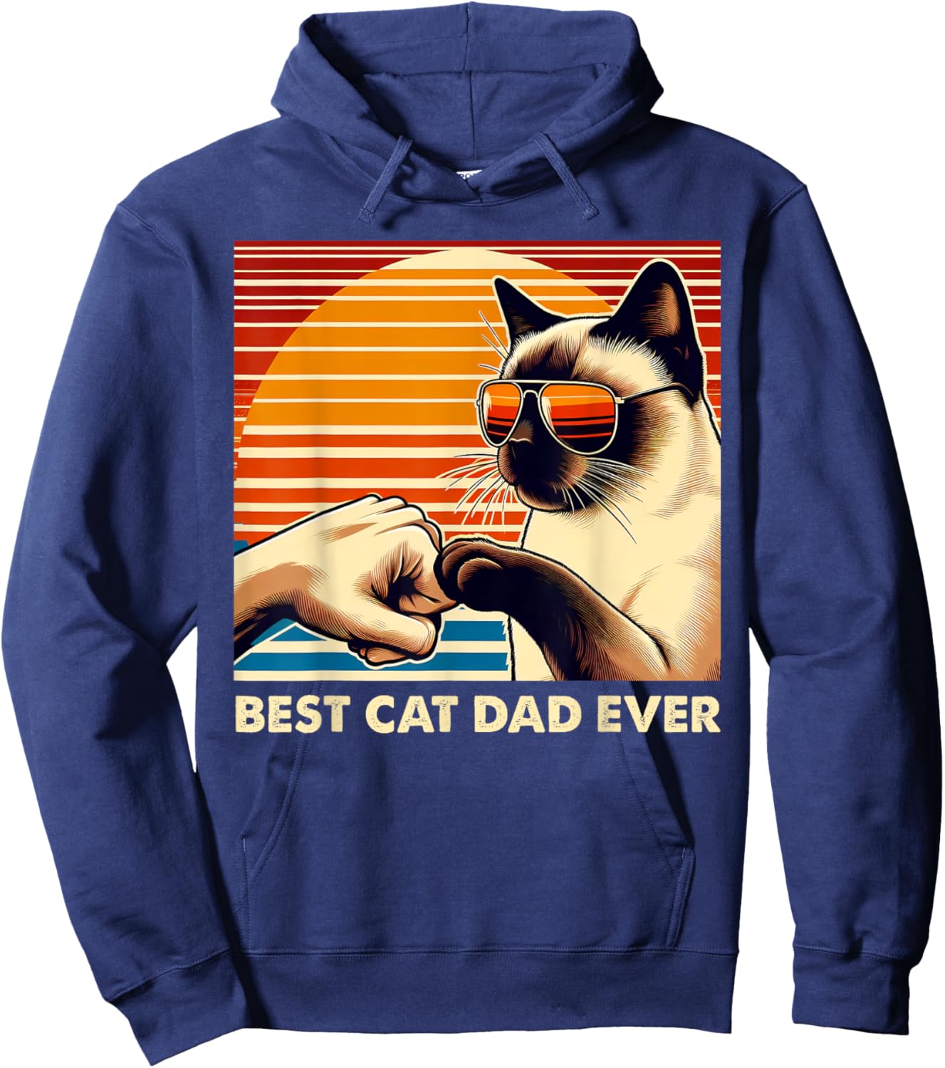 Vintage Best Cat Dad Ever Siamese Cat Lover Fathers Day Men Hoodie - Hoodie | Navy