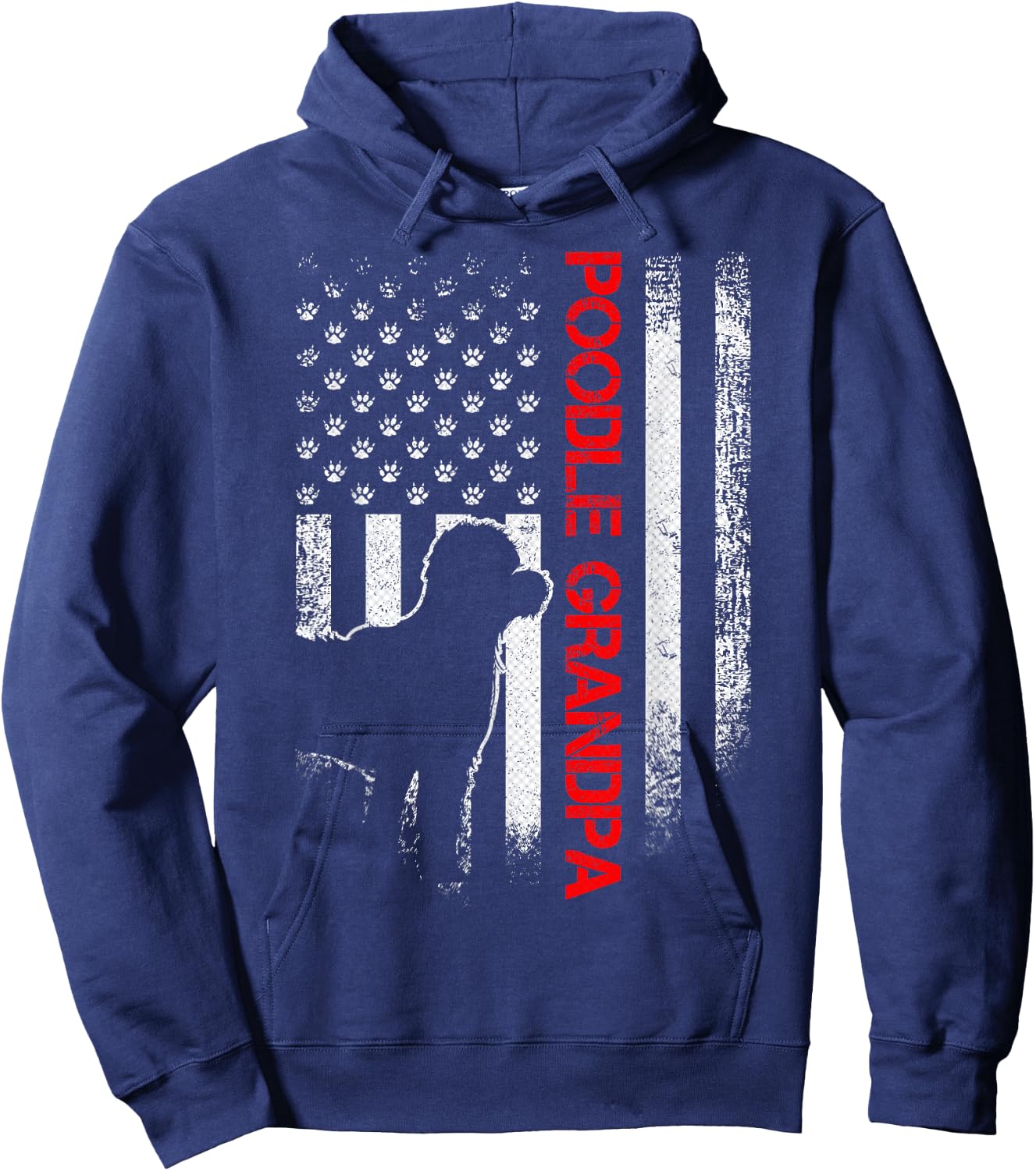 Vintage USA American Flag Proud Poodle Grandpa Silhouette Men Hoodie - Hoodie | Navy