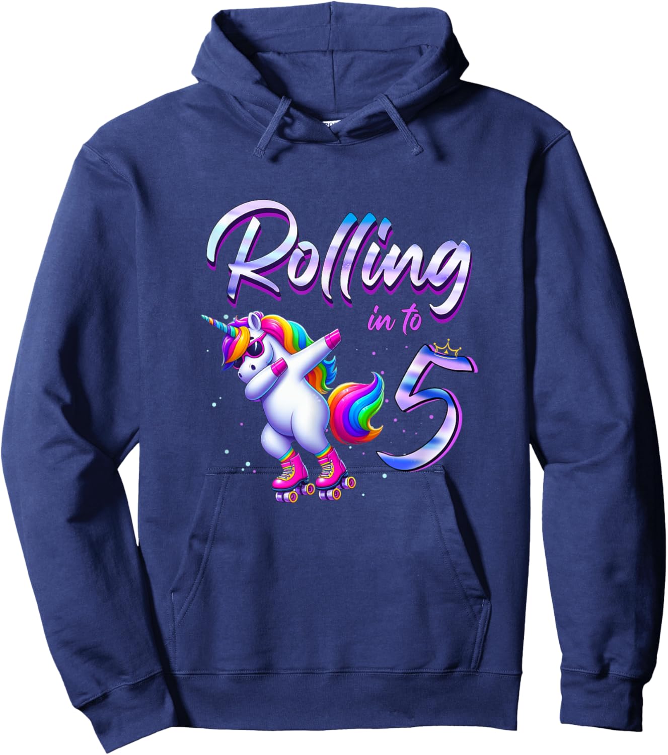 Rolling into 5 Roller Skating Unicorn 5th Birthday Party Hoodie - Hoodie | Navy