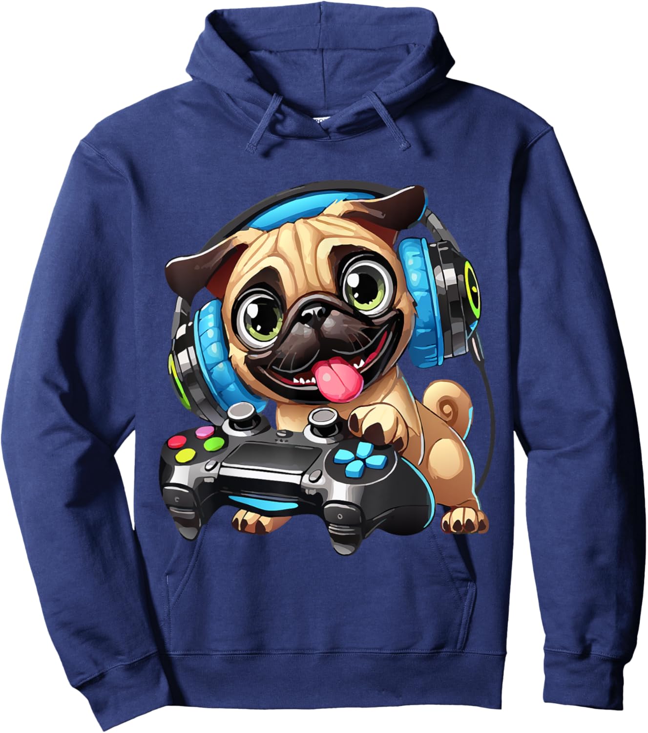 Funny Pug Cute Dog Puppy Playing Gamer Pugs Gaming Lover Hoodie - Hoodie | Navy