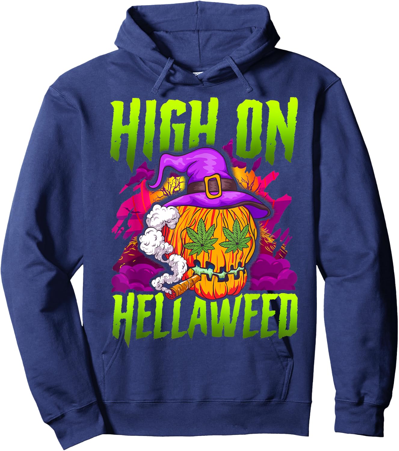 Halloween Pumpkin Stoner Weed Joint Smoking Hoodie - Hoodie | Navy