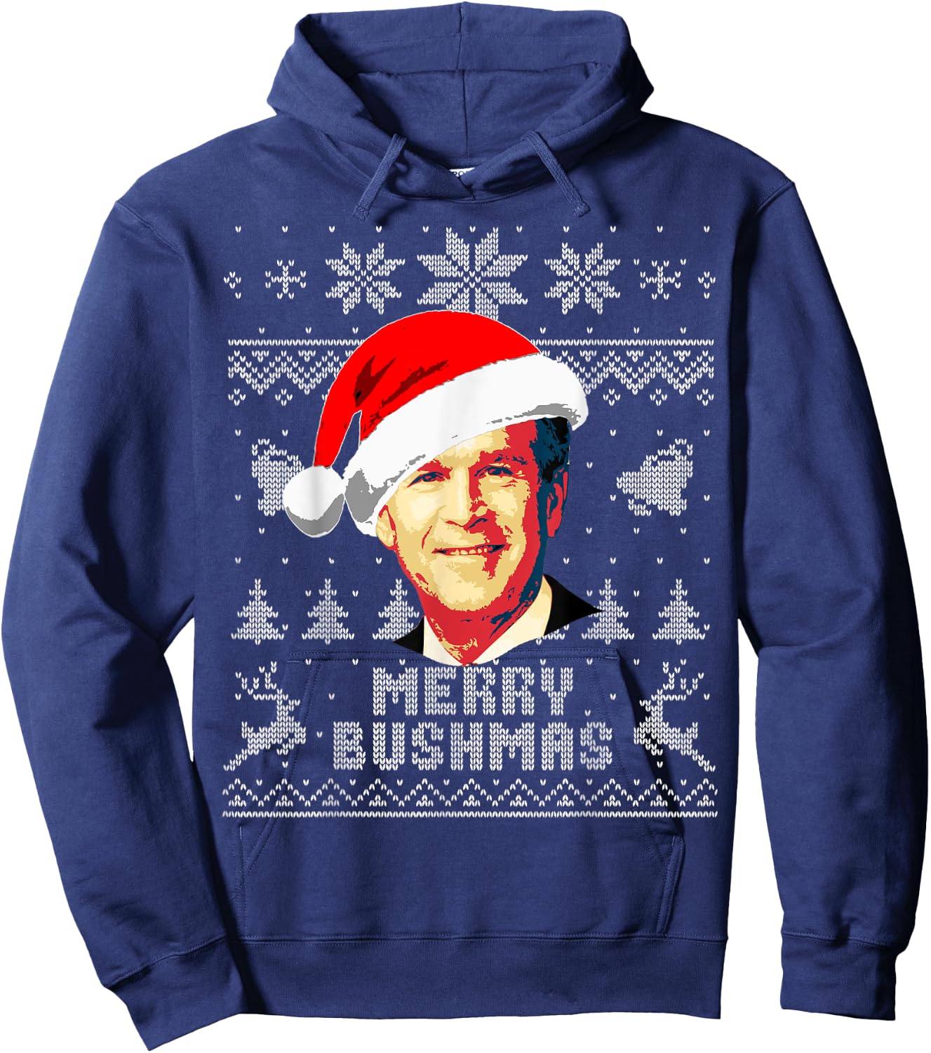 George W Bush Merry Bushmas Funny Christmas Hoodie - Hoodie | Navy