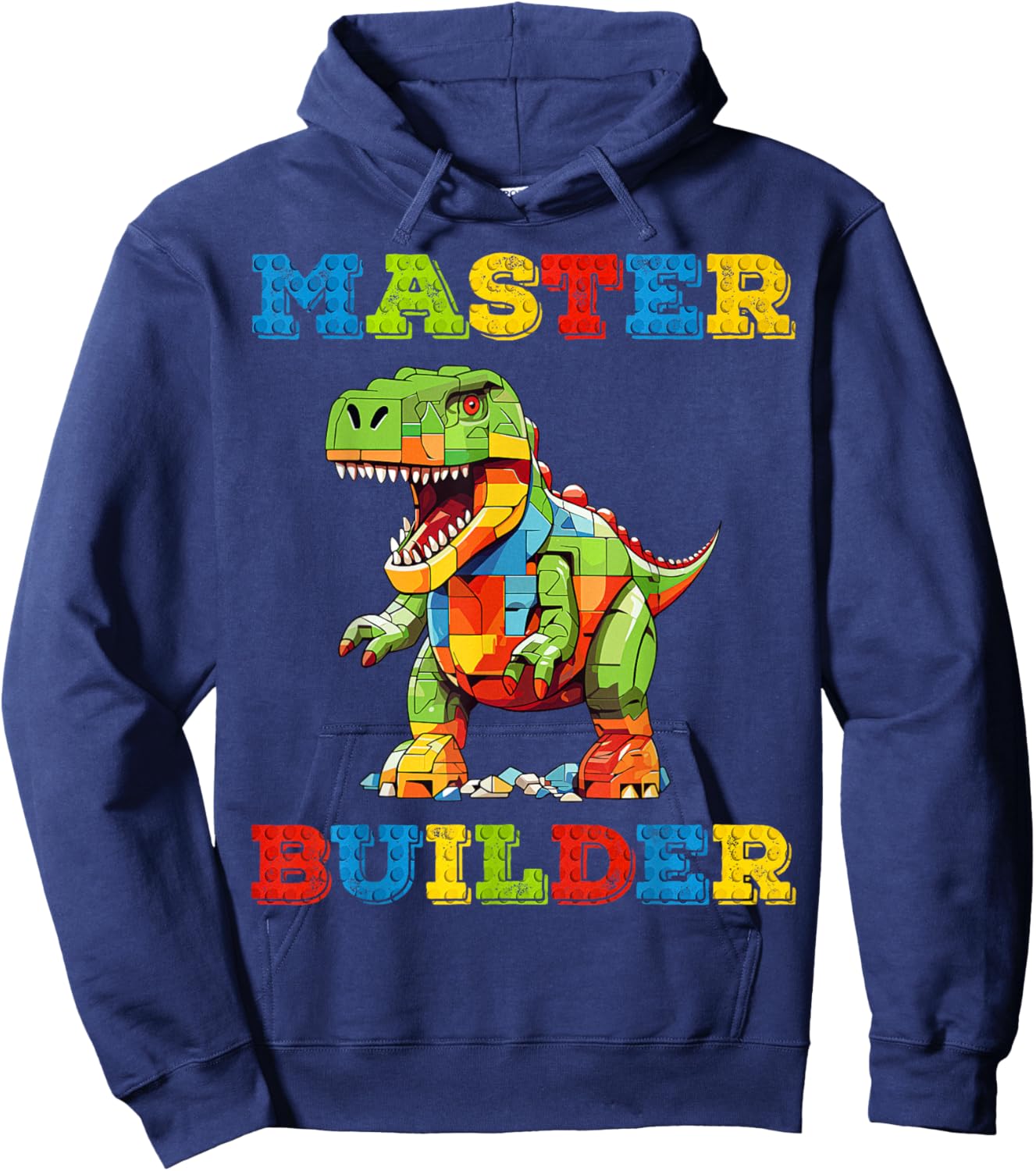 Master Builder Kids Building Blocks Toy T-Rex Dinosaur Lover Hoodie - Hoodie | Navy