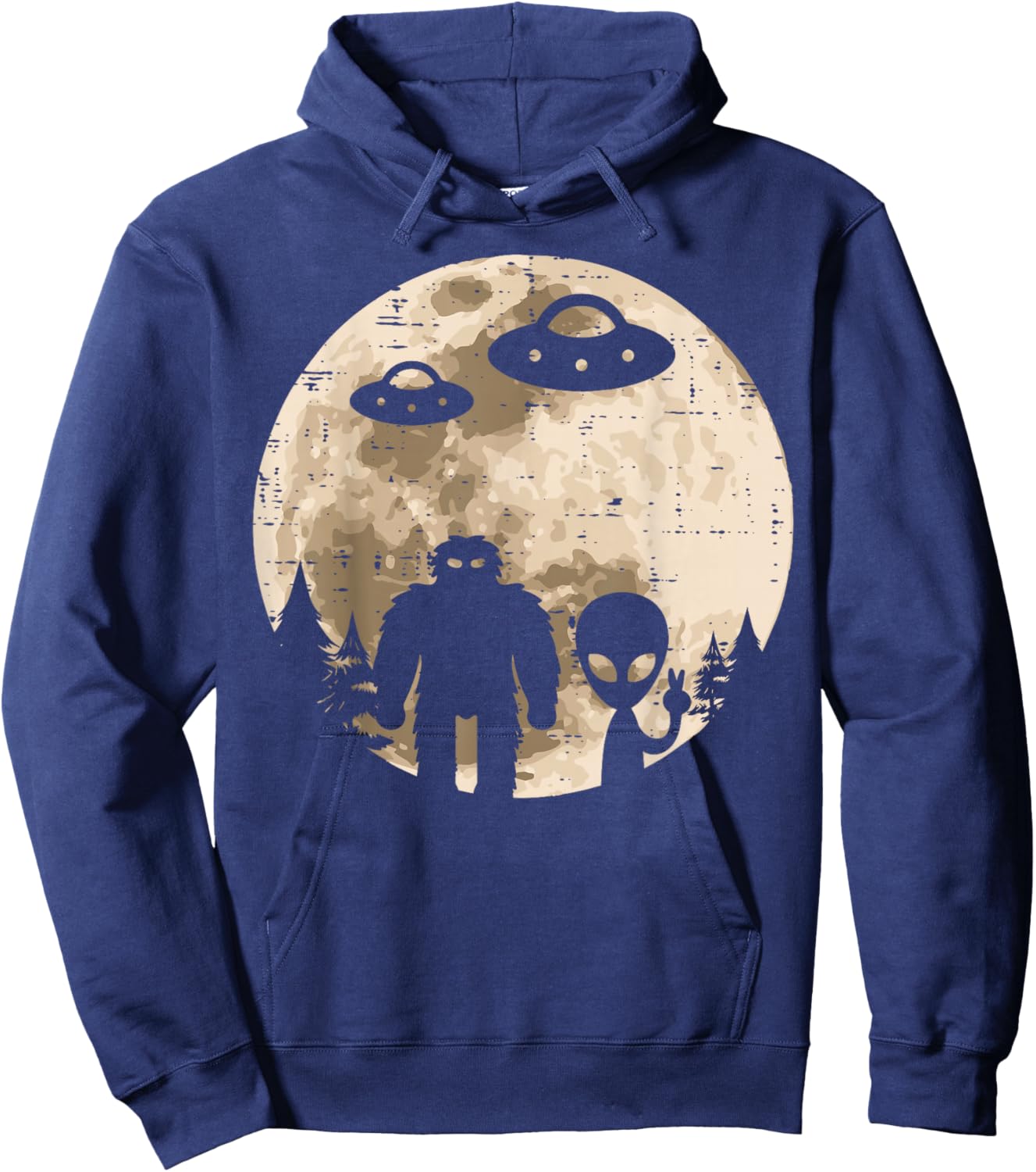 Alien UFO Bigfoot Moon Funny Sasquatch Yeti Men Women Kids Hoodie - Hoodie | Navy
