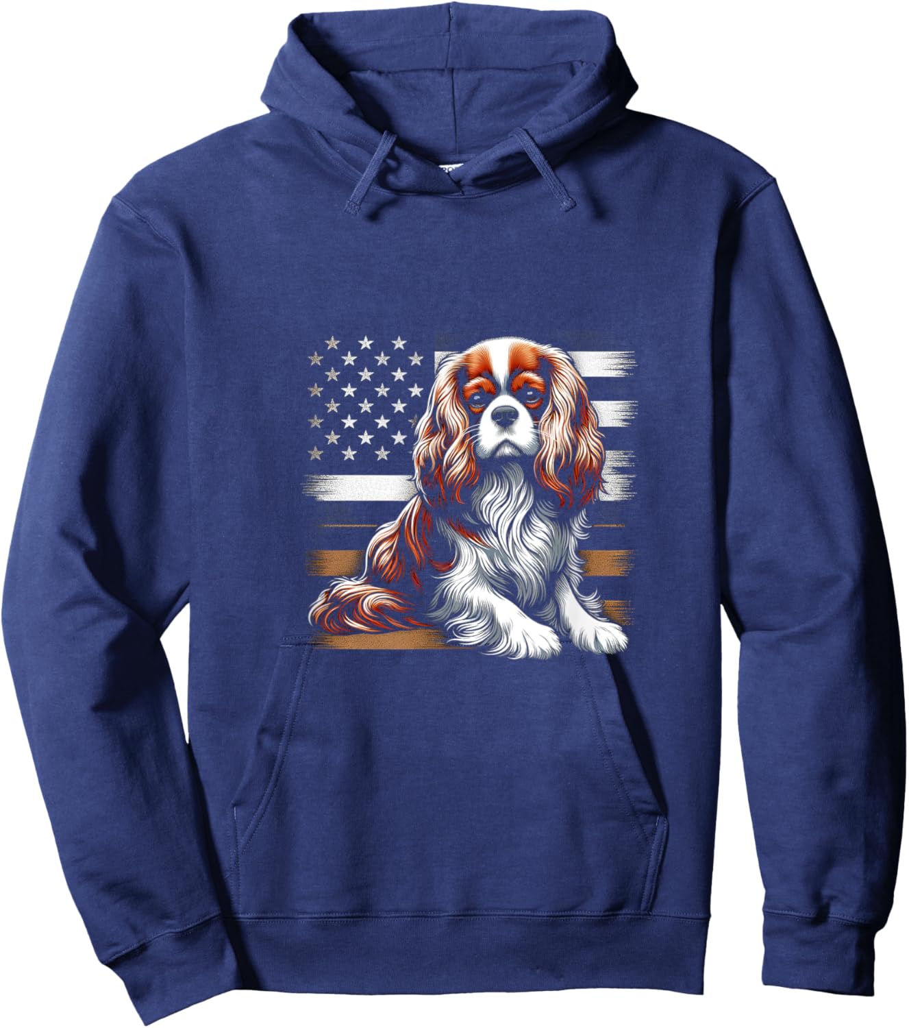 Cavalier King Charles Spaniel Vector USA Flag Hoodie - Hoodie | Navy