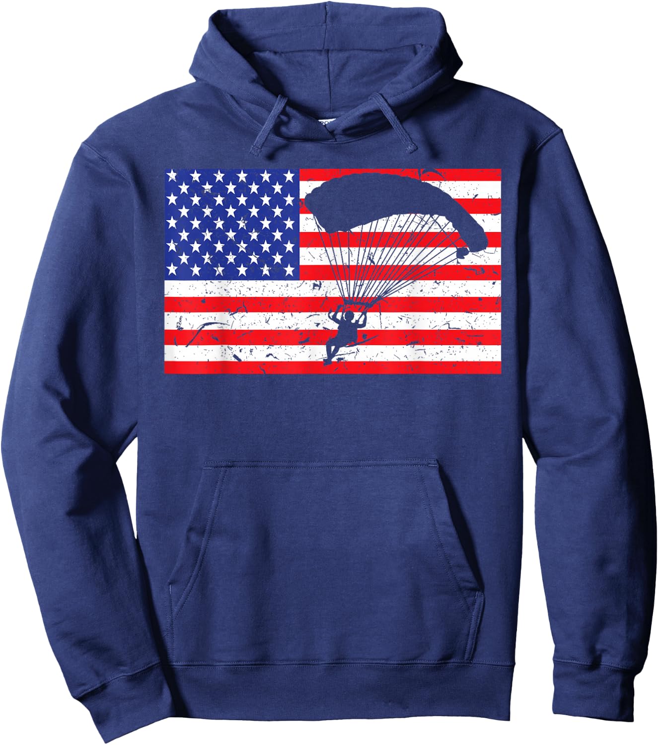Distressed Parachuting USA American Flag Vintage Skydiving Hoodie - Hoodie | Navy