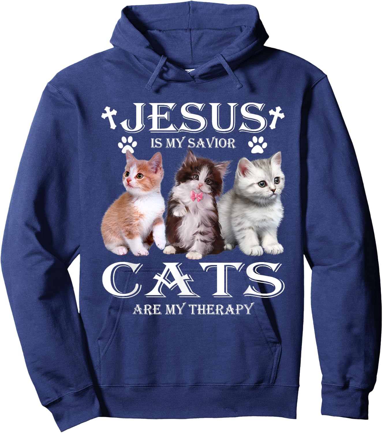 Jesus is My Savior Cats Are My Therapy Christians Cat Lover Hoodie - Hoodie | Navy