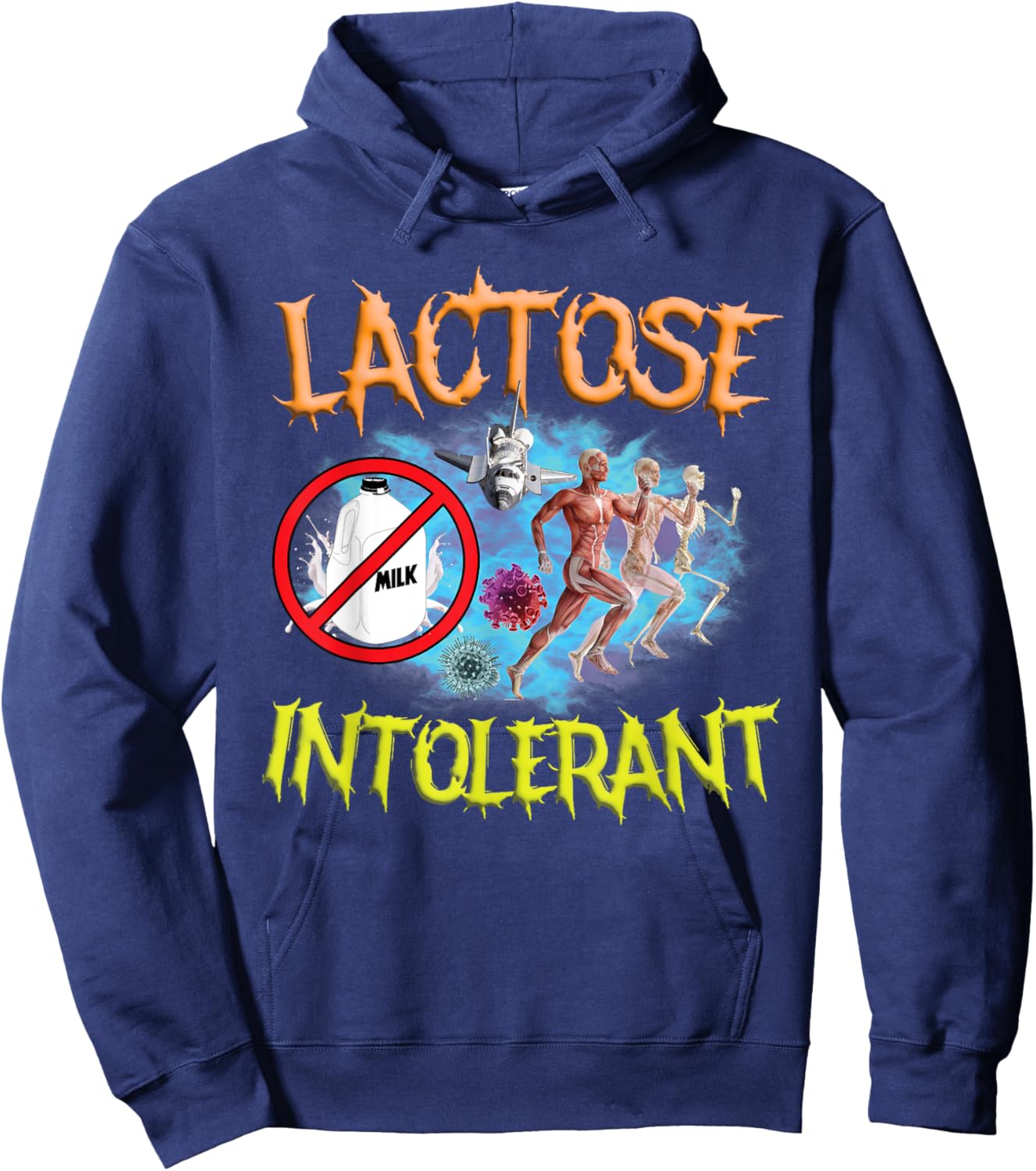 Lactose Intolerant Ironic Sarcastic Funny Humor Cringe Meme Hoodie - Hoodie | Navy