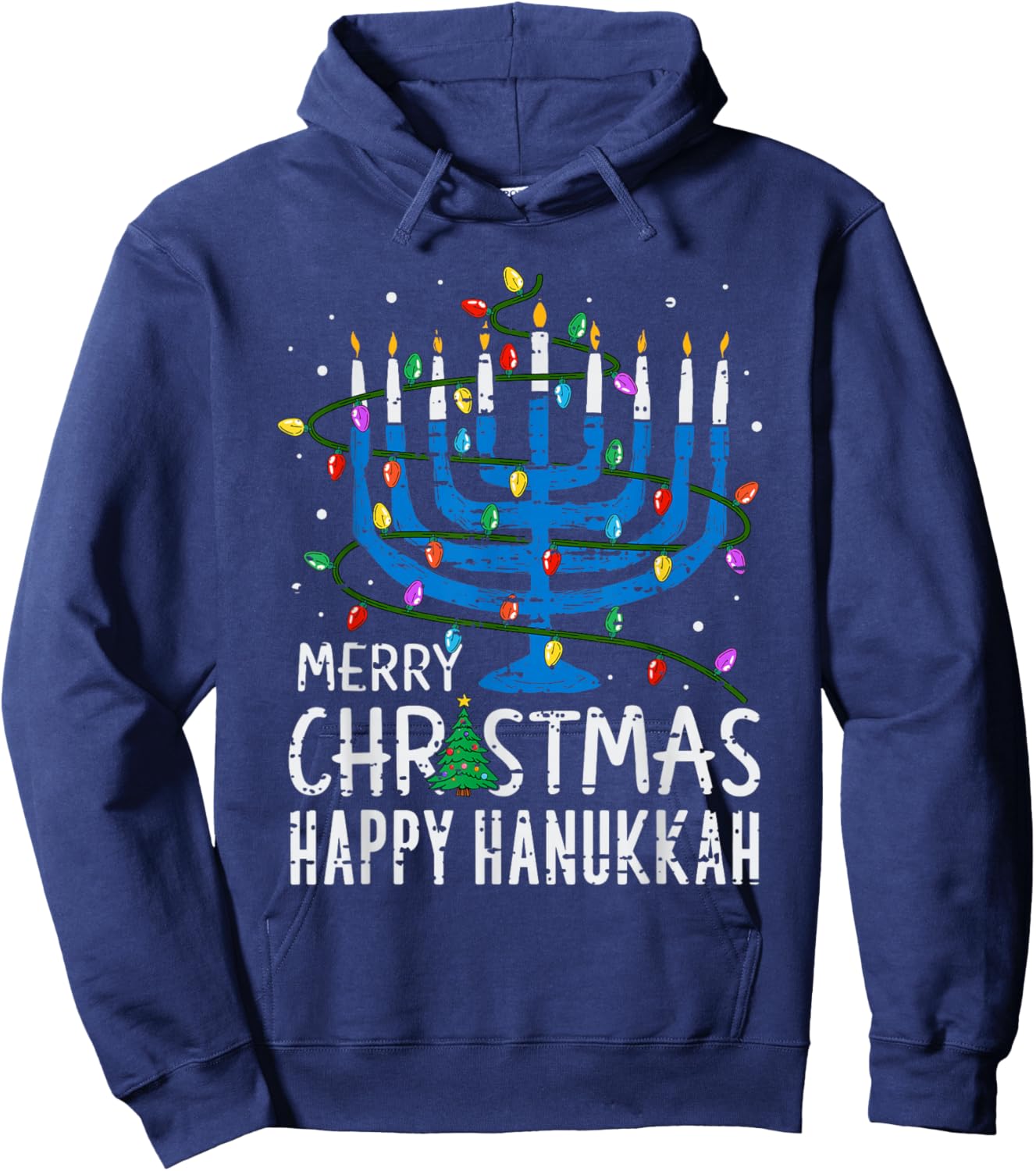 Merry Chrismukkah Happy Christmas Hanukkah Chanukah Jewish Hoodie - Hoodie | Navy