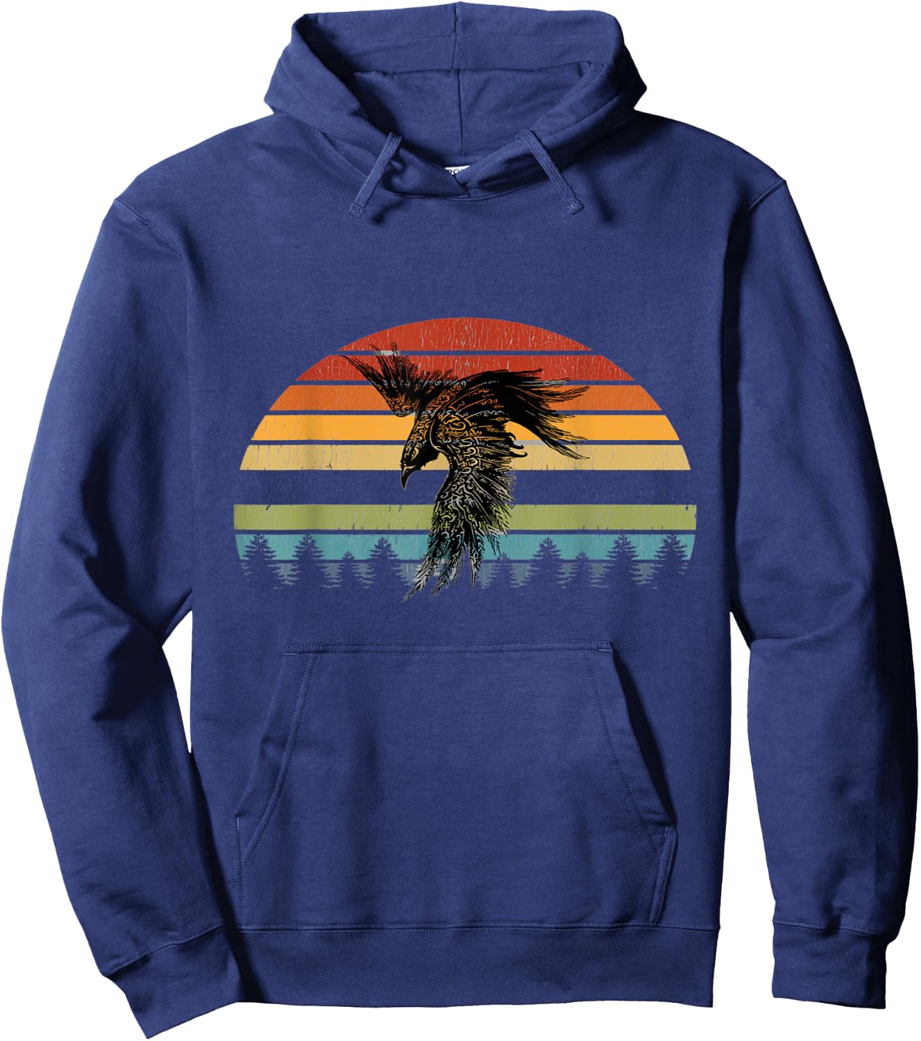 Crow Raven Norse Cool Viking Retro Sun for Vikings lover Hoodie - Hoodie | Navy