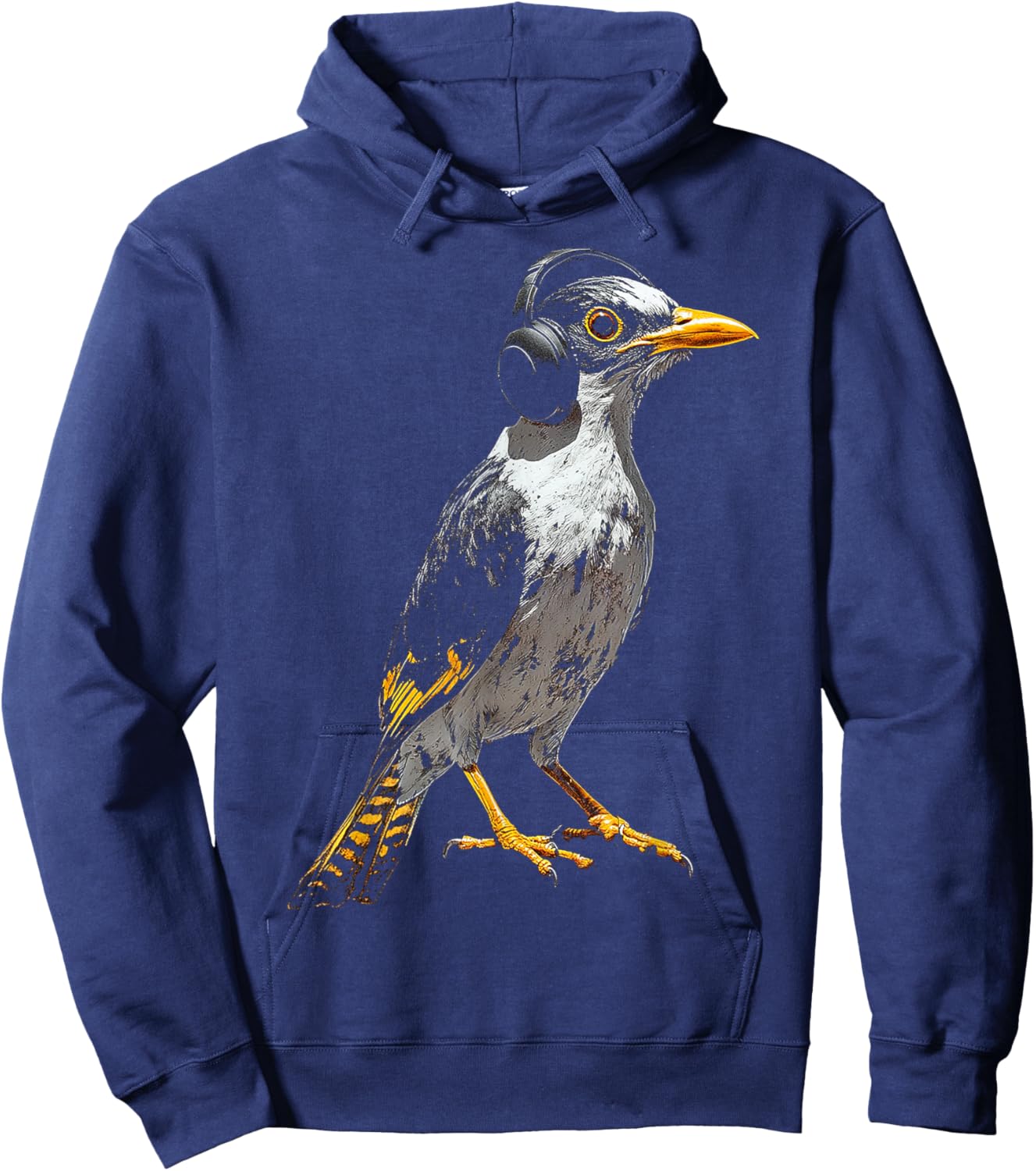 Myna Bird Motif Animal Illustration Music Headphone Myna Hoodie - Hoodie | Navy