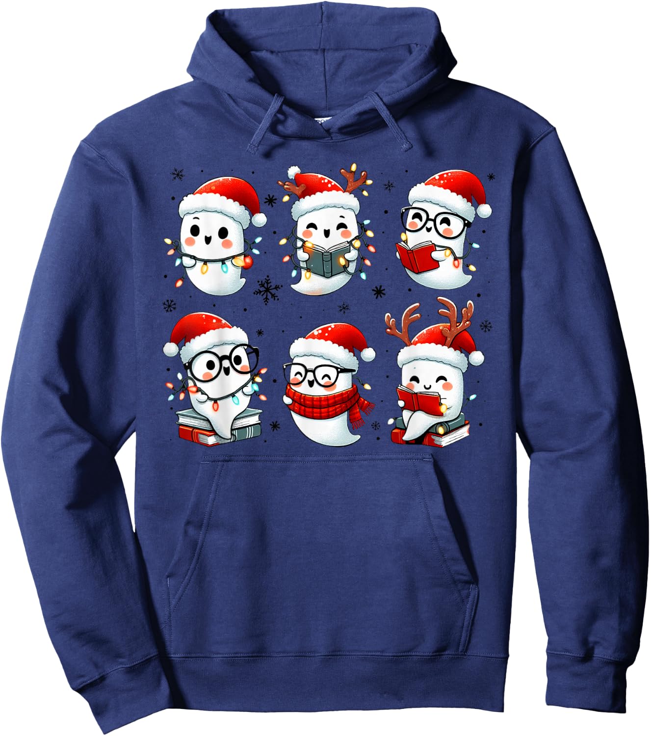 Funny Ghost Book Reading Christmas Books Lover Teacher Kids Hoodie - Hoodie | Navy