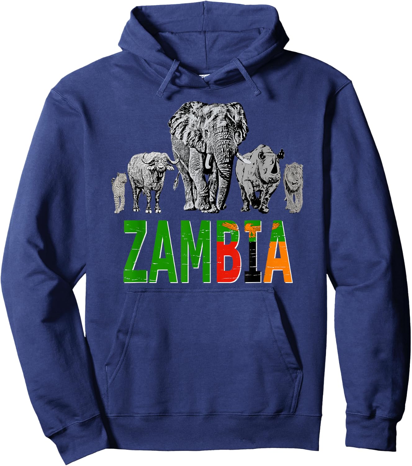 Big Five Zambia Pride Wildlife Hoodie - Hoodie | Navy