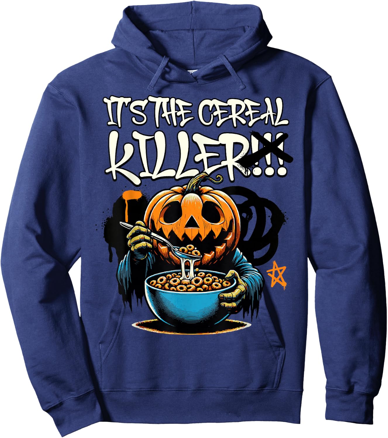 It's The Cereal Killer Funny Pumpkin Monster Halloween Funny Hoodie - Hoodie | Navy