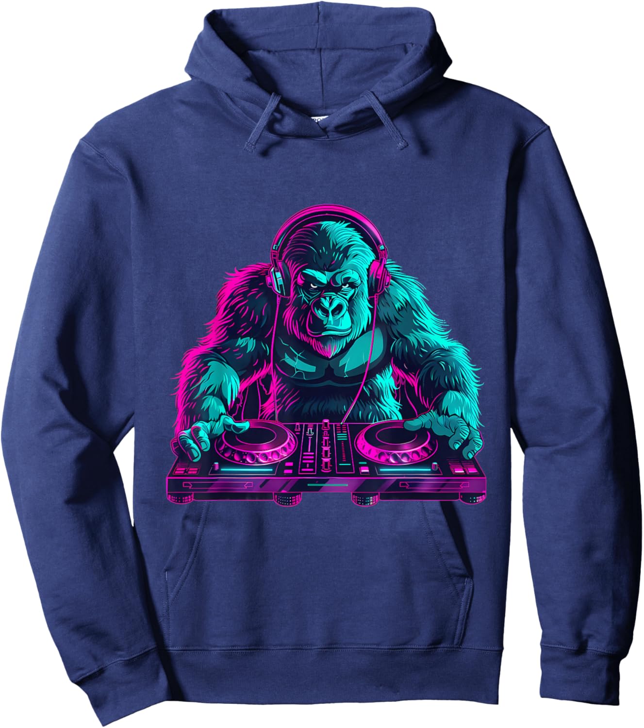 DJ Gorilla EDM Dance Club Gorilla Lover Turntable DJ Gorilla Hoodie - Hoodie | Navy