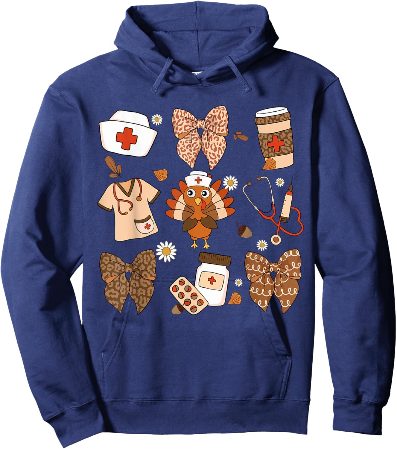Thanksgiving Nurse Essentials Cute Turkey Medical Fall Decor Hoodie - Hoodie | Navy
