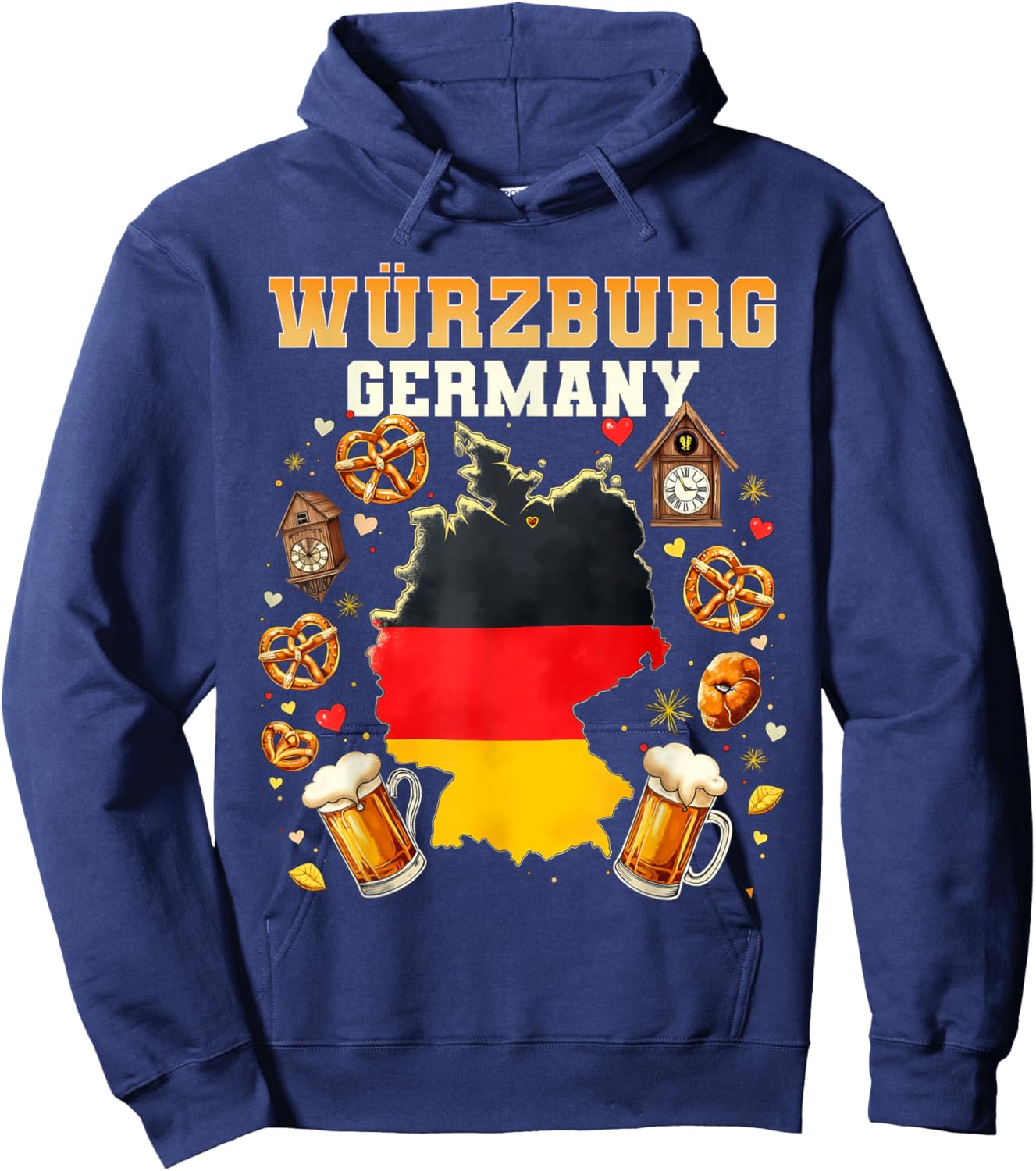 Würzburg Germany Souvenir German Flag Map Würzburg Vacation Hoodie - Hoodie | Navy